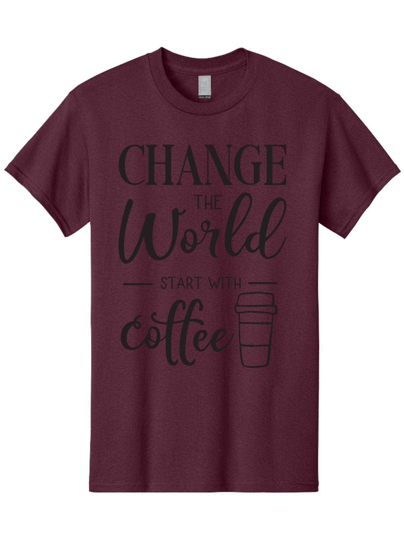 Change-The-World-Start-With-Coffee Men'S Graphic Tee, 100% Cotton, Comfortable Casual Summer Wear, Machine Washable, Coffee Quote, Inspirational Quote, Change The World, Morning Motivation, Coffee Love, Coffee Culture, Drink Coffee Aac572 11