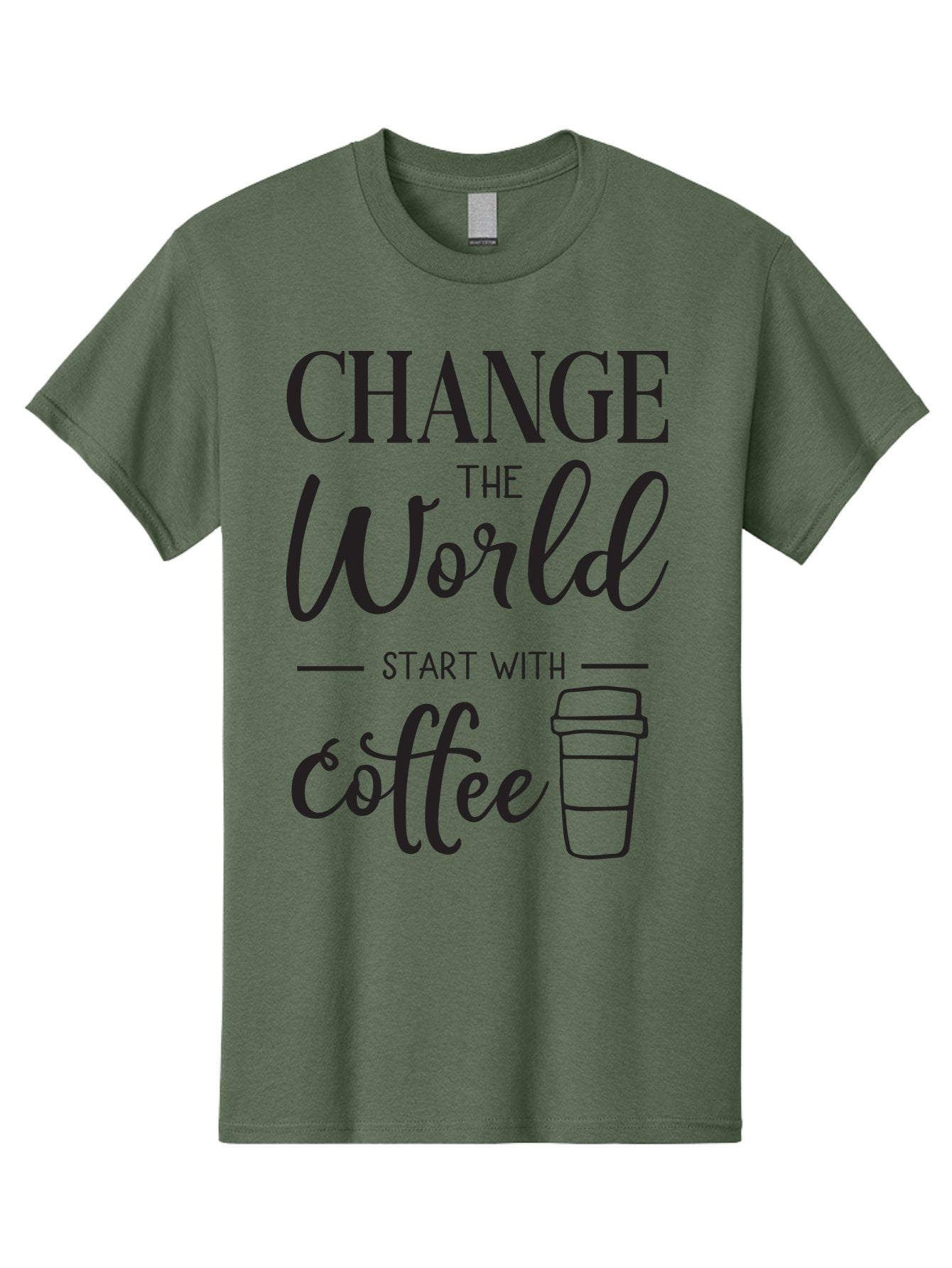 Change-The-World-Start-With-Coffee Men'S Graphic Tee, 100% Cotton, Comfortable Casual Summer Wear, Machine Washable, Coffee Quote, Inspirational Quote, Change The World, Morning Motivation, Coffee Love, Coffee Culture, Drink Coffee Aac572 3