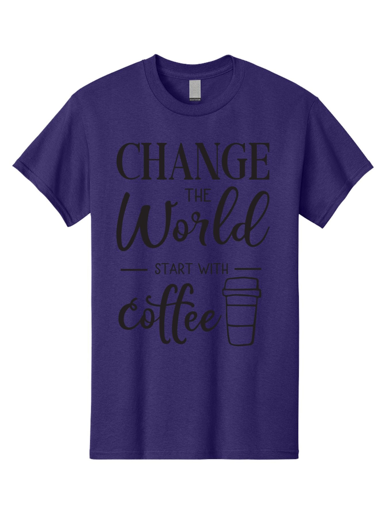 Change-The-World-Start-With-Coffee Men'S Graphic Tee, 100% Cotton, Comfortable Casual Summer Wear, Machine Washable, Coffee Quote, Inspirational Quote, Change The World, Morning Motivation, Coffee Love, Coffee Culture, Drink Coffee Aac572