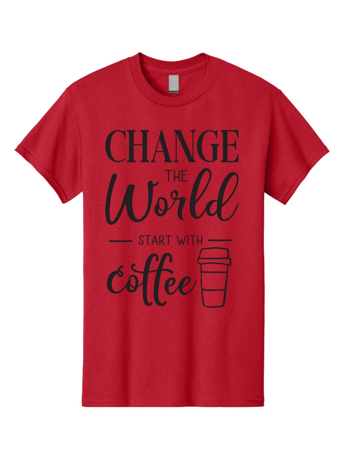 Change-The-World-Start-With-Coffee Men'S Graphic Tee, 100% Cotton, Comfortable Casual Summer Wear, Machine Washable, Coffee Quote, Inspirational Quote, Change The World, Morning Motivation, Coffee Love, Coffee Culture, Drink Coffee Aac572 6
