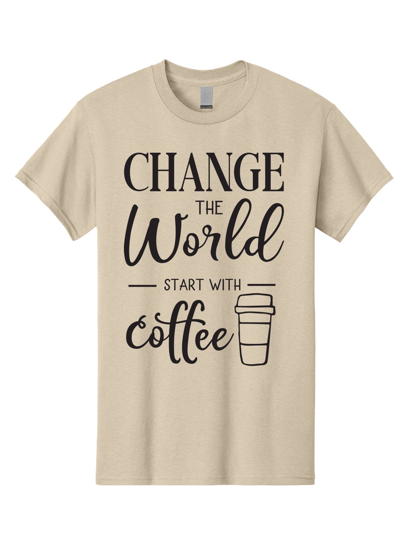 Change-The-World-Start-With-Coffee Men'S Graphic Tee, 100% Cotton, Comfortable Casual Summer Wear, Machine Washable, Coffee Quote, Inspirational Quote, Change The World, Morning Motivation, Coffee Love, Coffee Culture, Drink Coffee Aac572 7