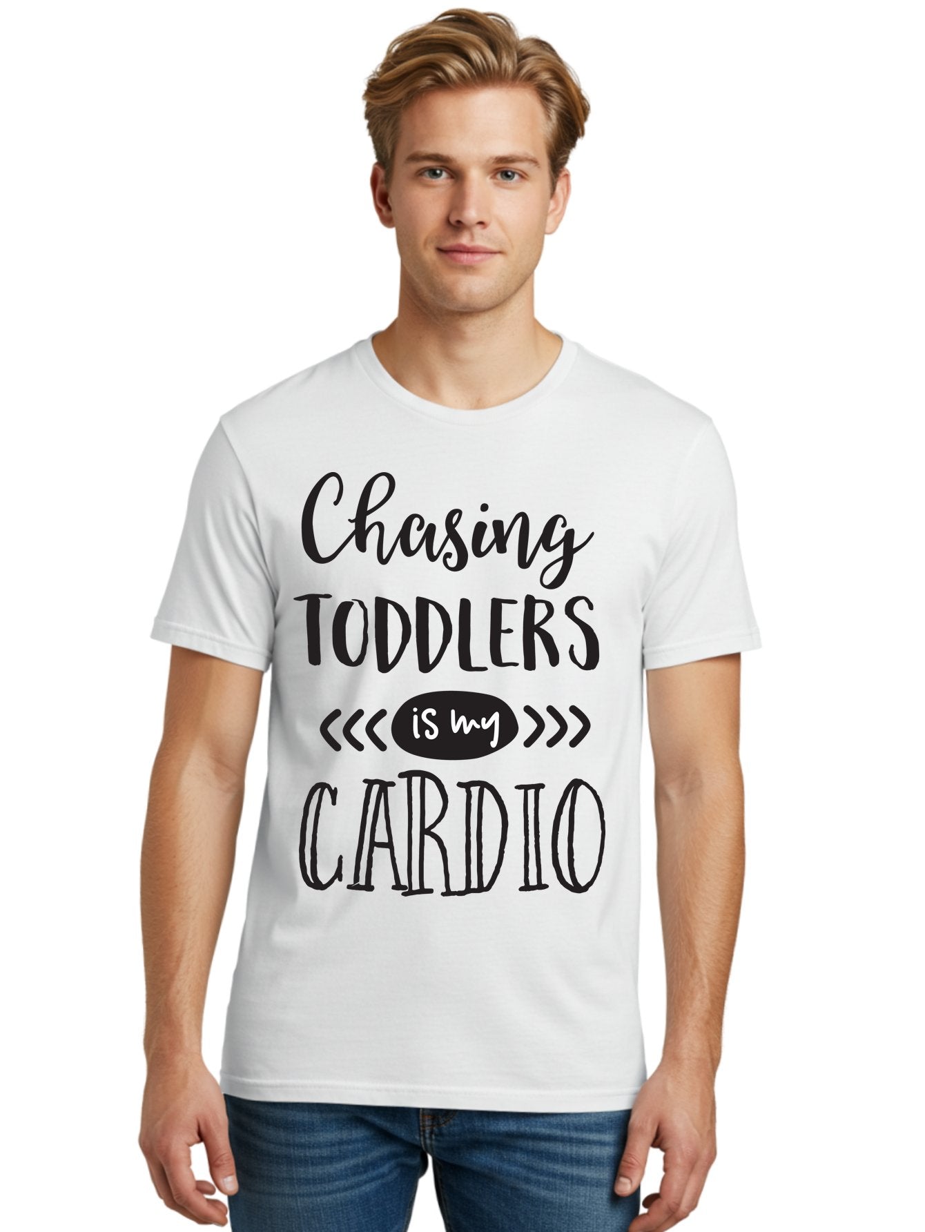 Chasing-Toddlers-Is-My-Cardio Men'S Graphic Tee, 100% Cotton, Comfortable Casual Summer Wear, Machine Washable, Funny Parenting Quote, Mom Life, Humor, Cardio Workout, Chasing Toddlers, Parenting Humor, Mom Jokes, Fitness, Active Parenting, Aac573 28