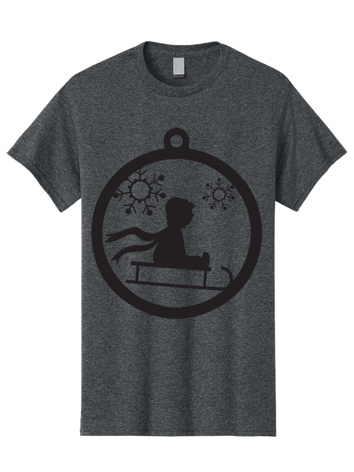 Child-On-Sled Men'S Graphic Tee, 100% Cotton, Comfortable Casual Summer Wear, Machine Washable, Child On Sled, Winter Fun, Snowflake Decorations, Festive Ornaments, Holiday Cheer, Black Silhouette, Christmas Theme, Winter Scenery Aac574 13