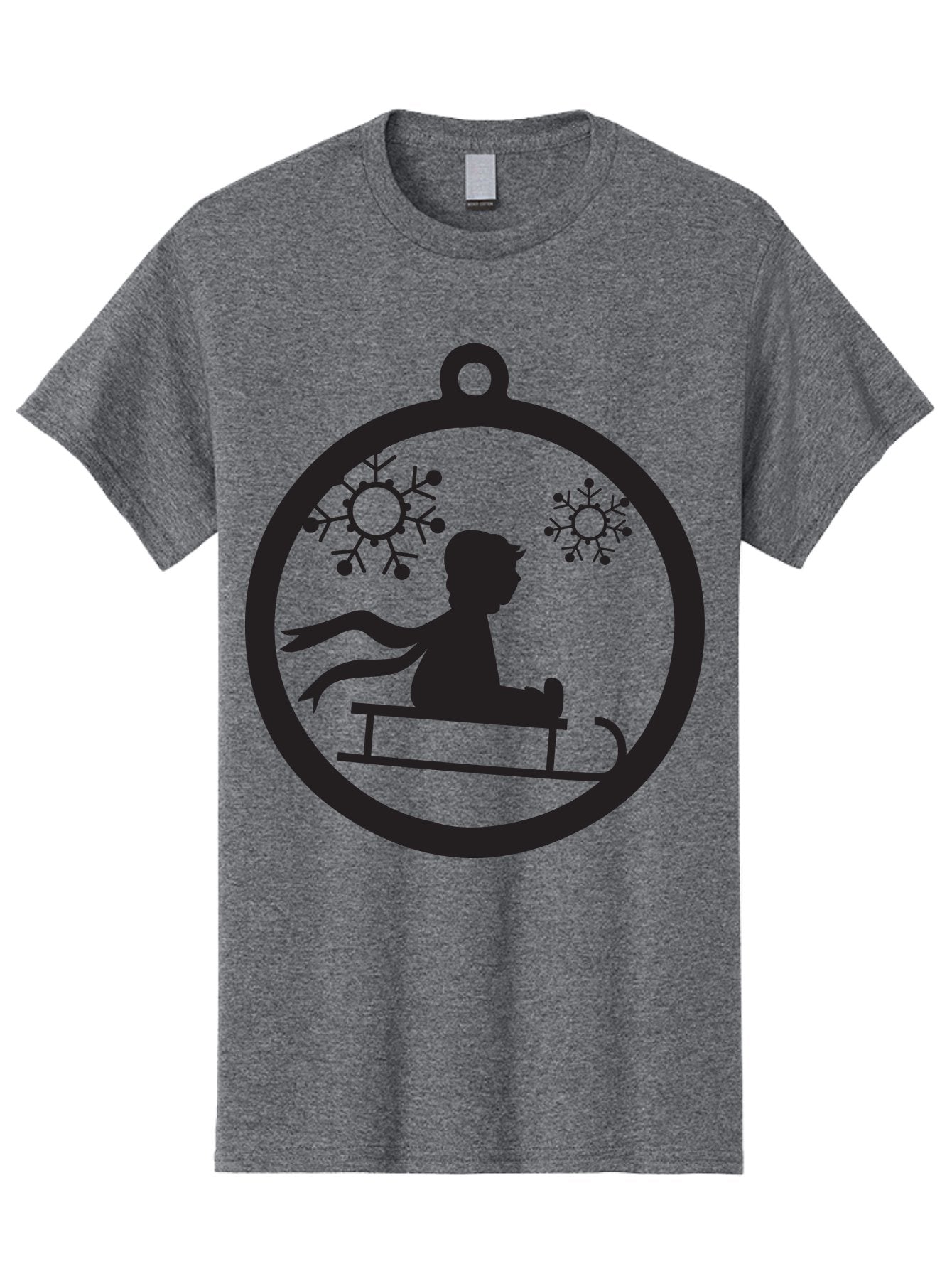 Child-On-Sled Men'S Graphic Tee, 100% Cotton, Comfortable Casual Summer Wear, Machine Washable, Child On Sled, Winter Fun, Snowflake Decorations, Festive Ornaments, Holiday Cheer, Black Silhouette, Christmas Theme, Winter Scenery Aac574 12