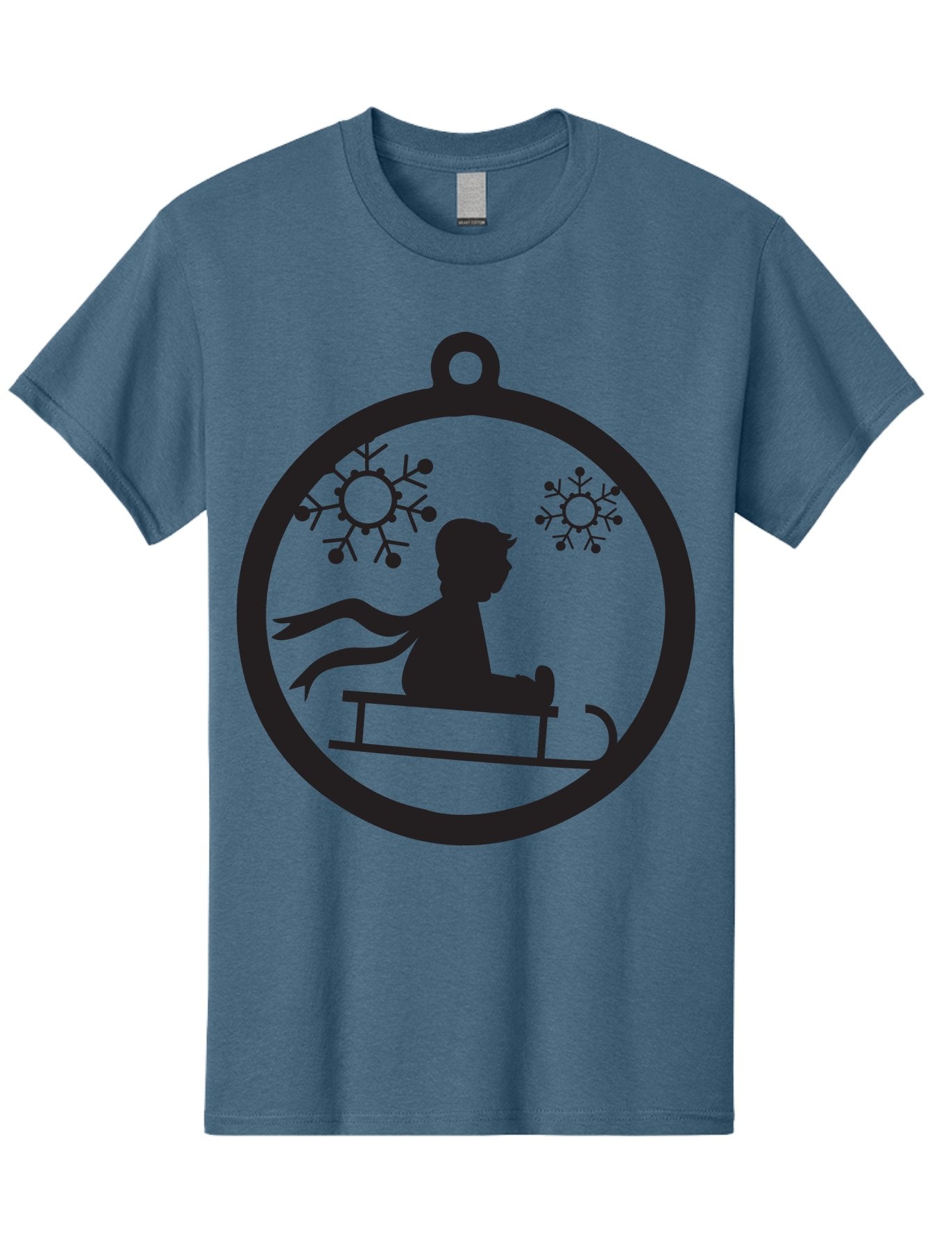 Child-On-Sled Men'S Graphic Tee, 100% Cotton, Comfortable Casual Summer Wear, Machine Washable, Child On Sled, Winter Fun, Snowflake Decorations, Festive Ornaments, Holiday Cheer, Black Silhouette, Christmas Theme, Winter Scenery Aac574 10