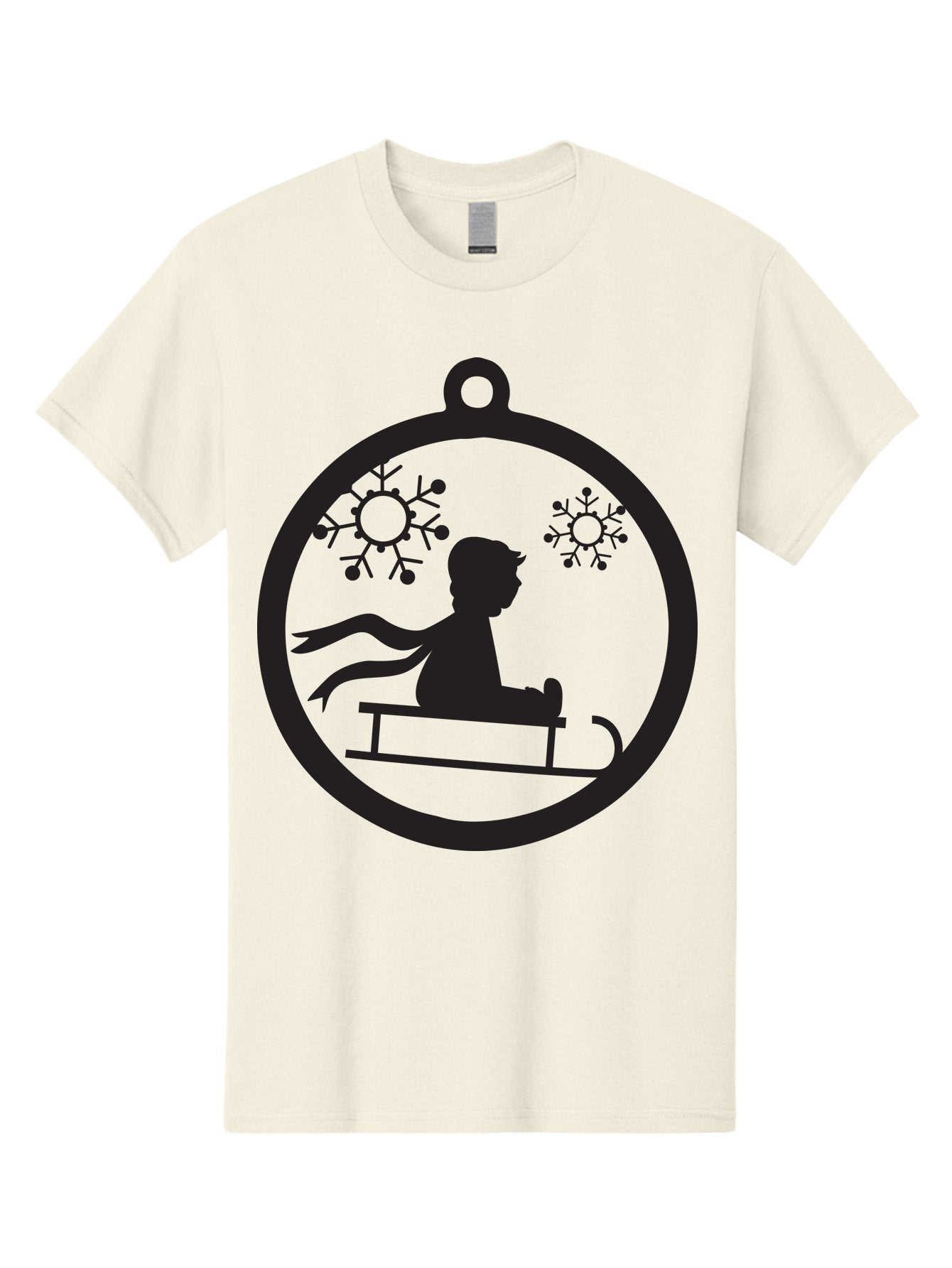 Child-On-Sled Men'S Graphic Tee, 100% Cotton, Comfortable Casual Summer Wear, Machine Washable, Child On Sled, Winter Fun, Snowflake Decorations, Festive Ornaments, Holiday Cheer, Black Silhouette, Christmas Theme, Winter Scenery Aac574 11