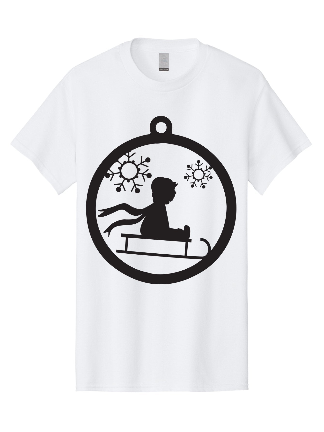 Child-On-Sled Men'S Graphic Tee, 100% Cotton, Comfortable Casual Summer Wear, Machine Washable, Child On Sled, Winter Fun, Snowflake Decorations, Festive Ornaments, Holiday Cheer, Black Silhouette, Christmas Theme, Winter Scenery Aac574 15