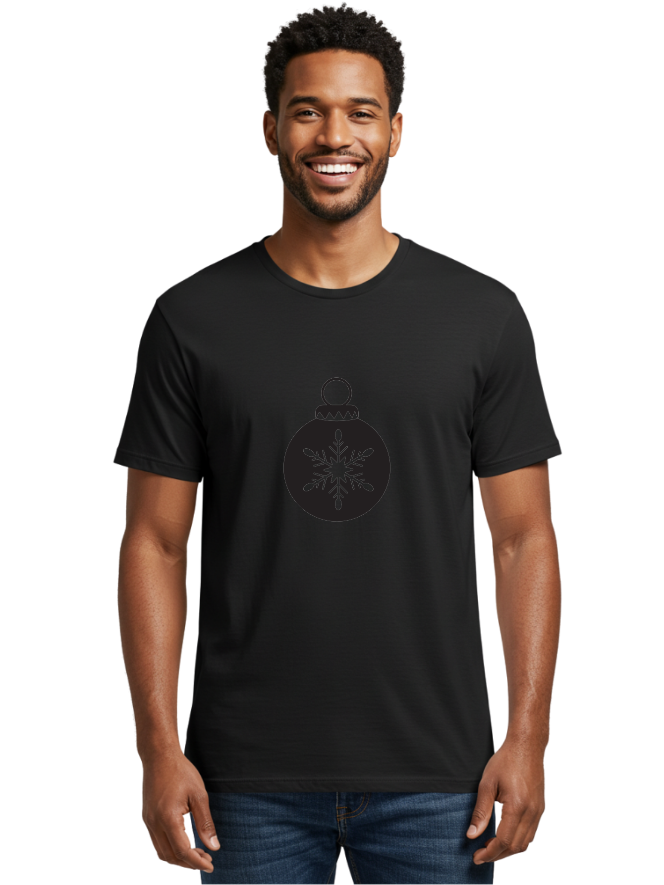 Christmas-Bauble Men'S Graphic Tee, 100% Cotton, Comfortable Casual Summer Wear, Machine Washable, Christmas Decoration, Festive Symbol, Snowflake Design, Holiday Ornament, Black And Green, Winter Wonderland Theme, Seasonal Graphic, Aac576 28