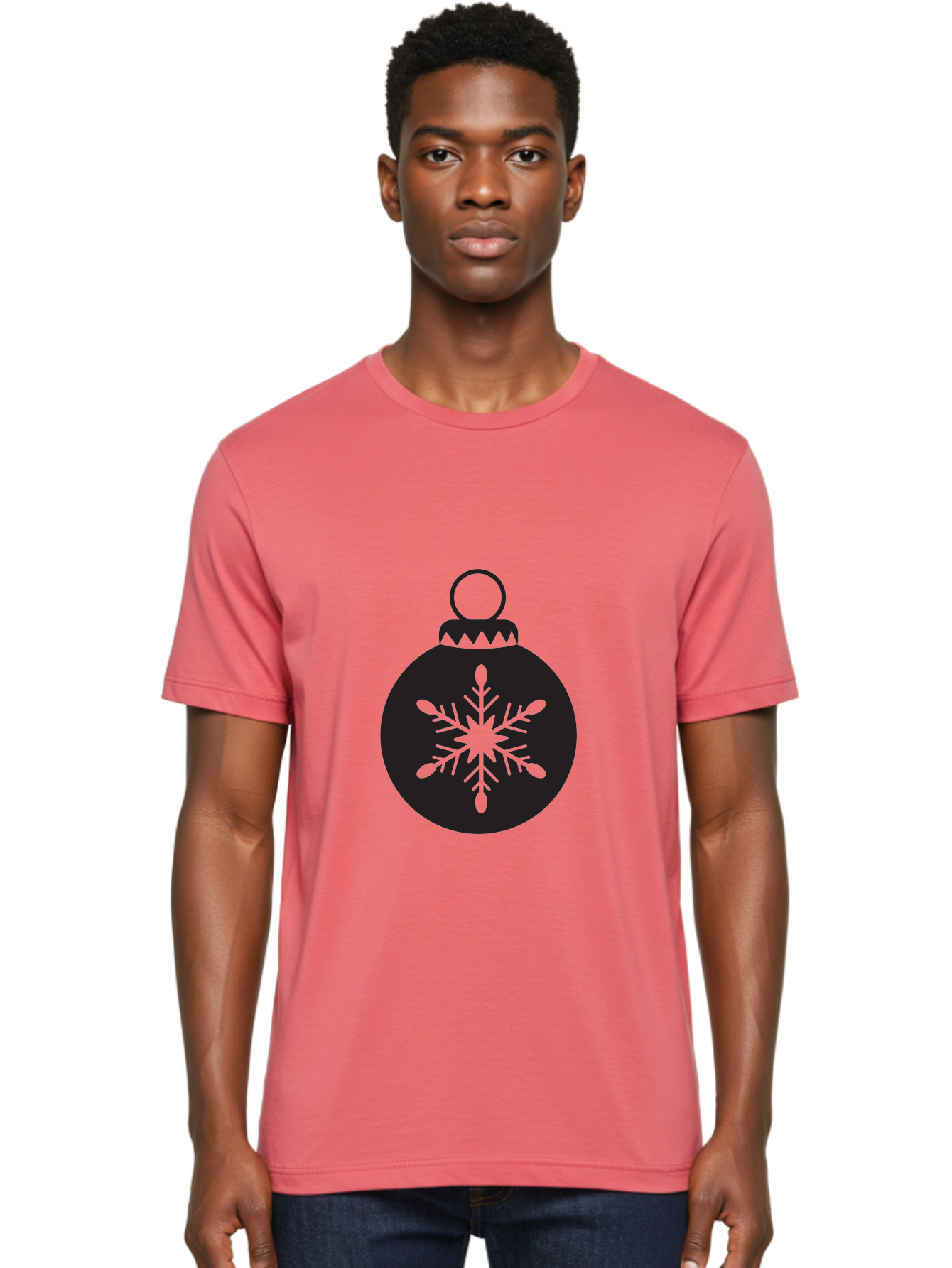 Christmas-Bauble Men'S Graphic Tee, 100% Cotton, Comfortable Casual Summer Wear, Machine Washable, Christmas Decoration, Festive Symbol, Snowflake Design, Holiday Ornament, Black And Green, Winter Wonderland Theme, Seasonal Graphic, Aac576 26
