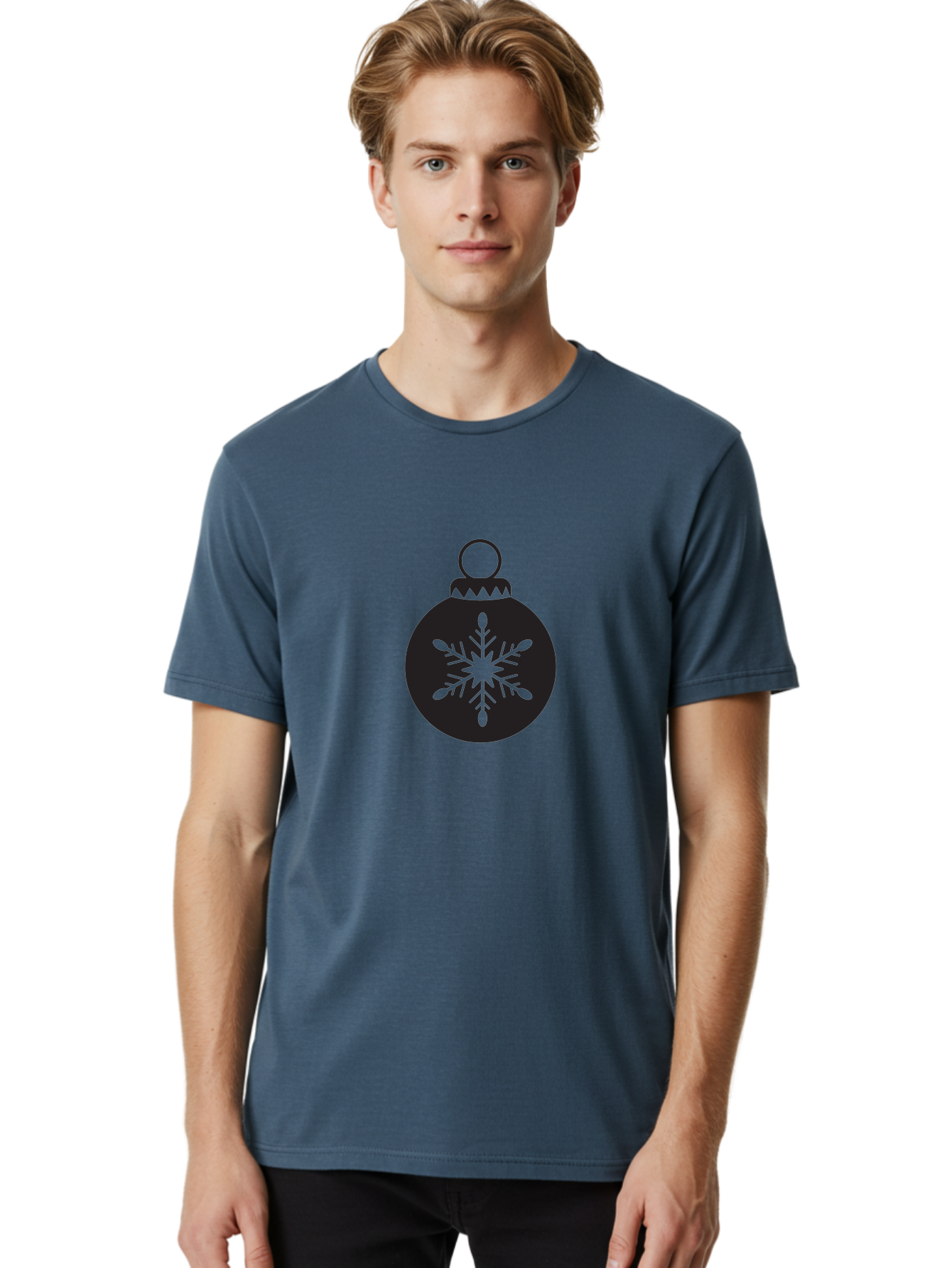 Christmas-Bauble Men'S Graphic Tee, 100% Cotton, Comfortable Casual Summer Wear, Machine Washable, Christmas Decoration, Festive Symbol, Snowflake Design, Holiday Ornament, Black And Green, Winter Wonderland Theme, Seasonal Graphic, Aac576 6