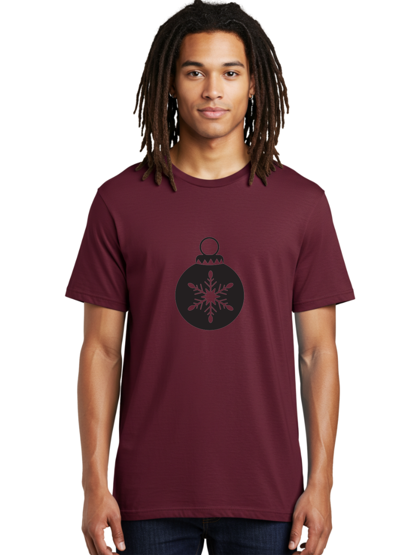 Christmas-Bauble Men'S Graphic Tee, 100% Cotton, Comfortable Casual Summer Wear, Machine Washable, Christmas Decoration, Festive Symbol, Snowflake Design, Holiday Ornament, Black And Green, Winter Wonderland Theme, Seasonal Graphic, Aac576 4