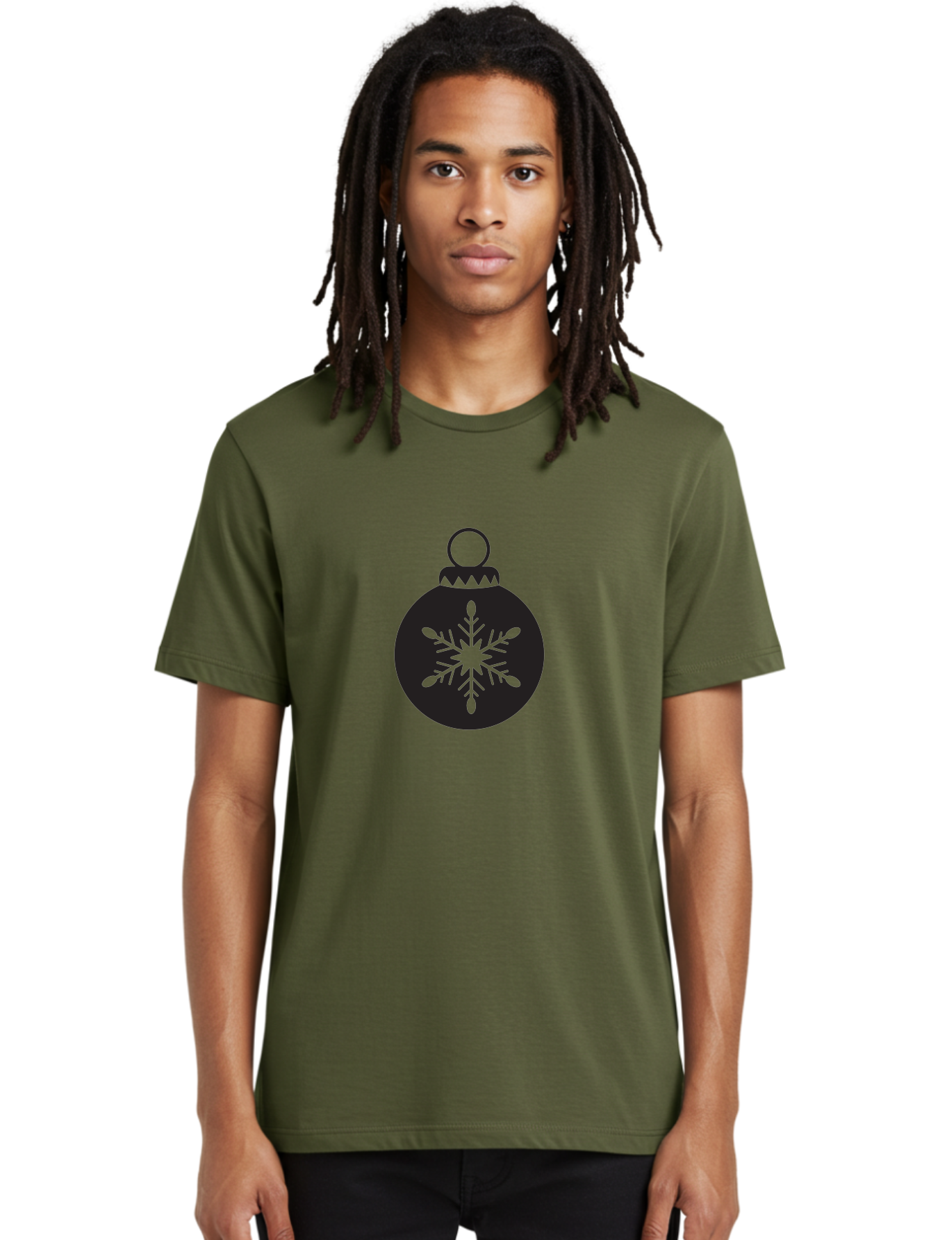 Christmas-Bauble Men'S Graphic Tee, 100% Cotton, Comfortable Casual Summer Wear, Machine Washable, Christmas Decoration, Festive Symbol, Snowflake Design, Holiday Ornament, Black And Green, Winter Wonderland Theme, Seasonal Graphic, Aac576 10