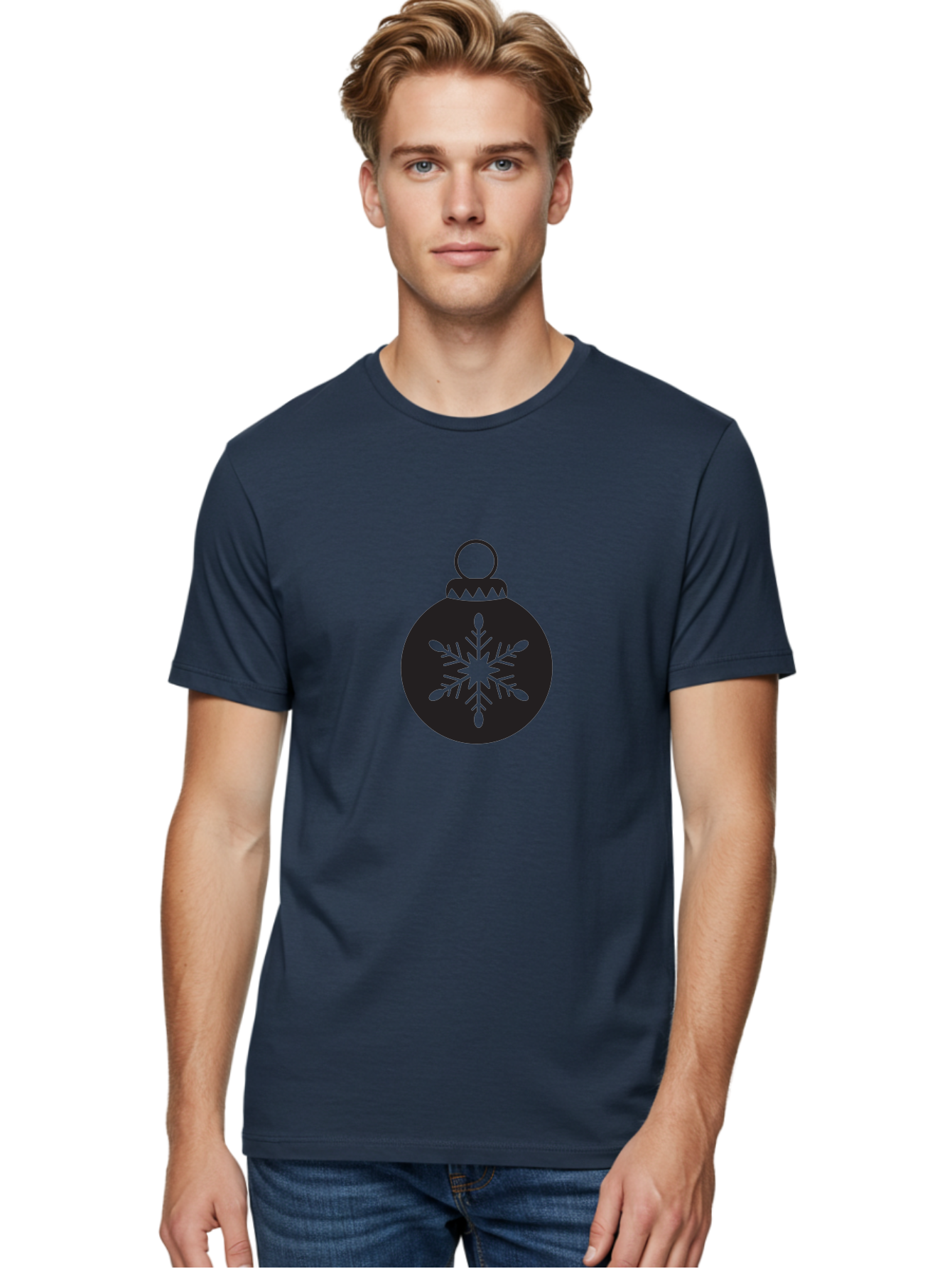 Christmas-Bauble Men'S Graphic Tee, 100% Cotton, Comfortable Casual Summer Wear, Machine Washable, Christmas Decoration, Festive Symbol, Snowflake Design, Holiday Ornament, Black And Green, Winter Wonderland Theme, Seasonal Graphic, Aac576