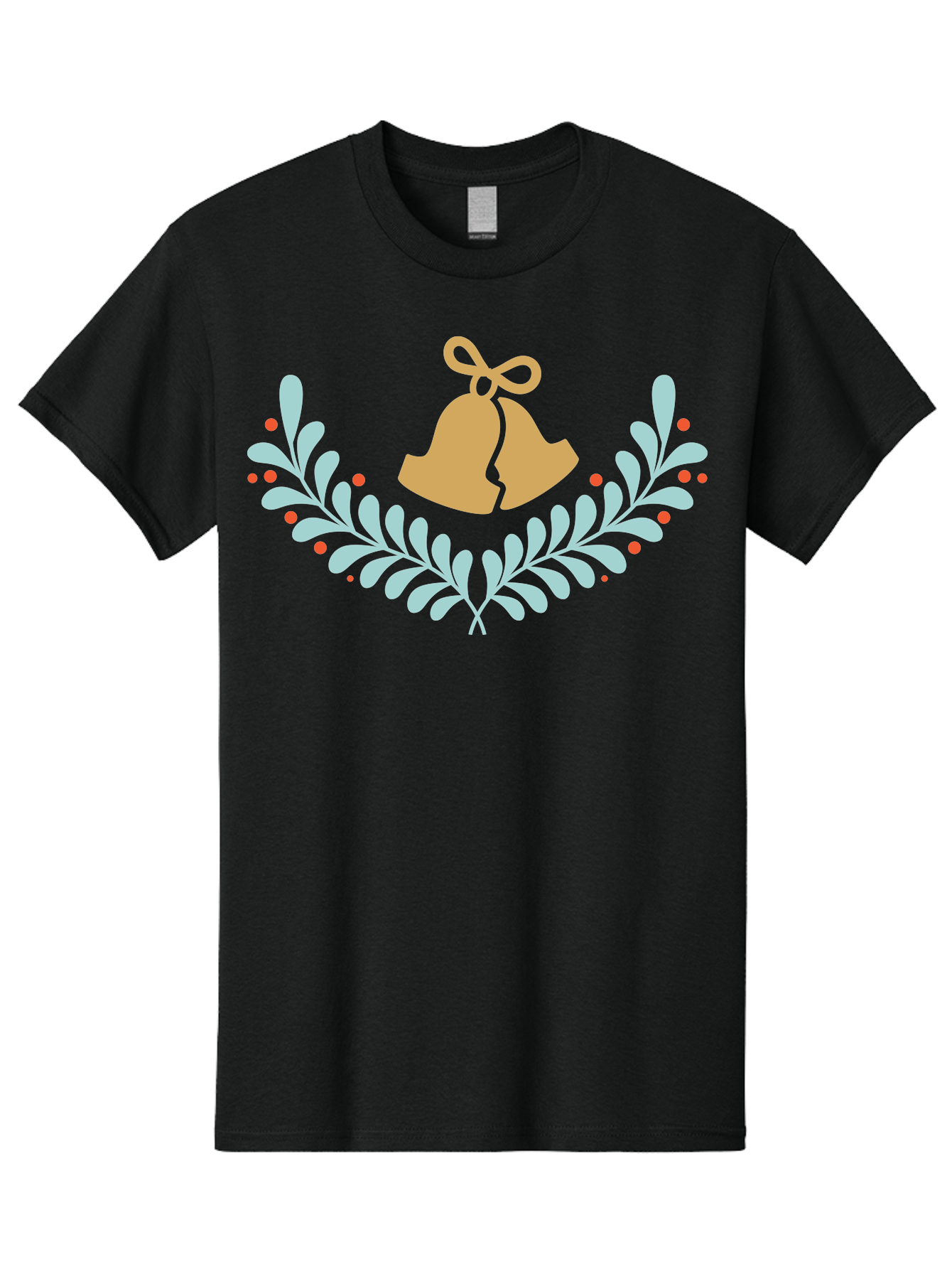Christmas-Bells-1 Men'S Graphic Tee, 100% Cotton, Comfortable Casual Summer Wear, Machine Washable, Christmas Bells, Festive Wreath, Holiday Decorations, Orange Bells, White Leaves, Red Berries, Seasonal Decor, Winter Wonderland, Holiday Cheer Aac577 17