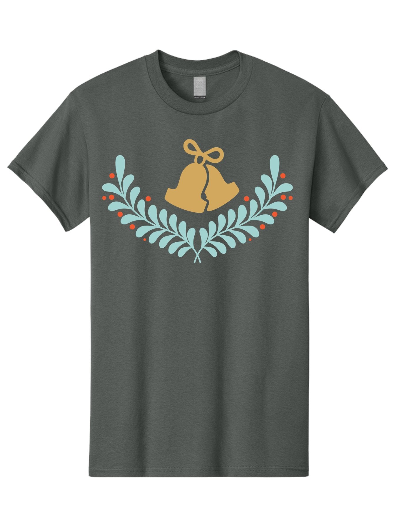 Christmas-Bells-1 Men'S Graphic Tee, 100% Cotton, Comfortable Casual Summer Wear, Machine Washable, Christmas Bells, Festive Wreath, Holiday Decorations, Orange Bells, White Leaves, Red Berries, Seasonal Decor, Winter Wonderland, Holiday Cheer Aac577 6