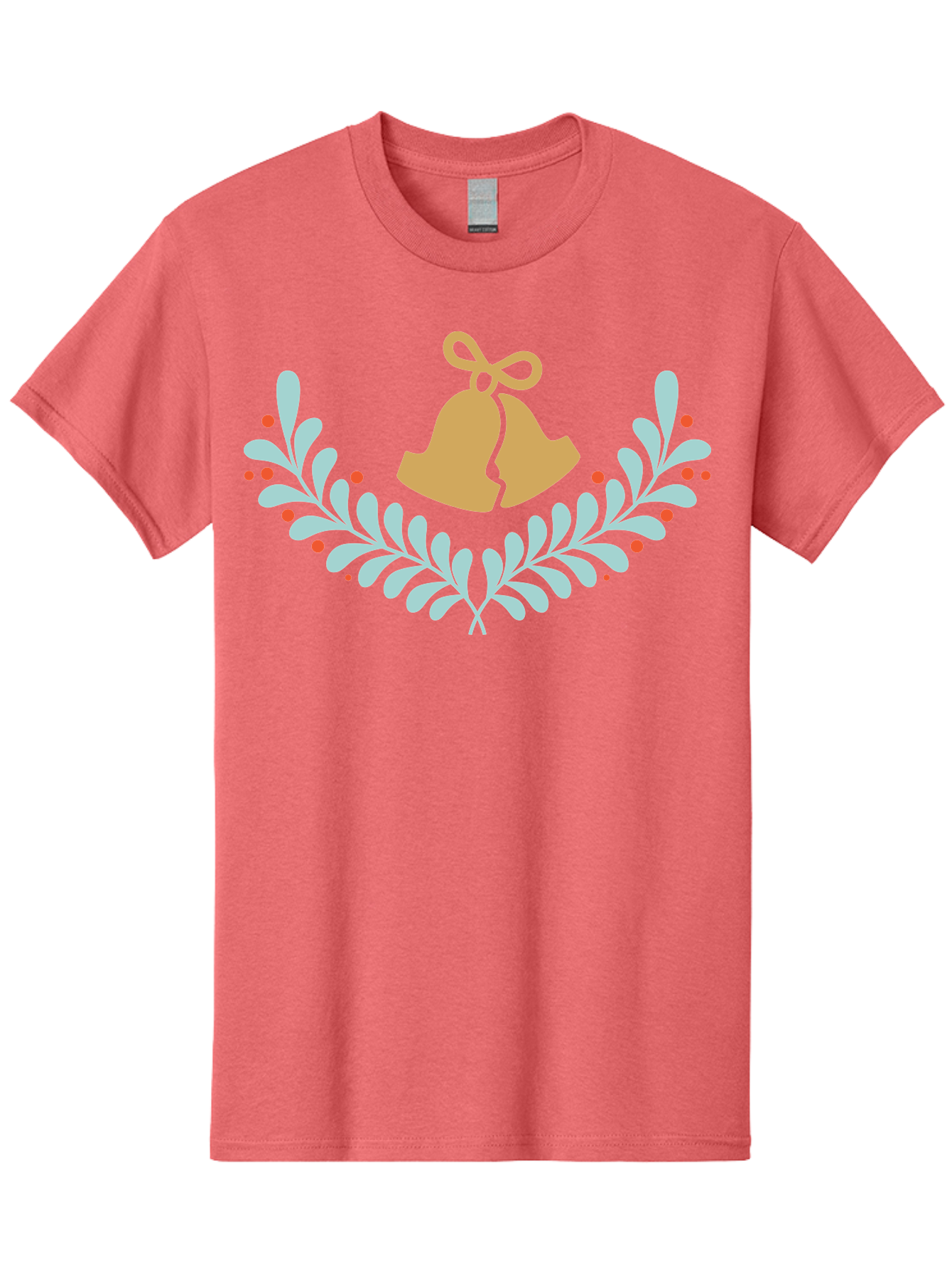 Christmas-Bells-1 Men'S Graphic Tee, 100% Cotton, Comfortable Casual Summer Wear, Machine Washable, Christmas Bells, Festive Wreath, Holiday Decorations, Orange Bells, White Leaves, Red Berries, Seasonal Decor, Winter Wonderland, Holiday Cheer Aac577 11