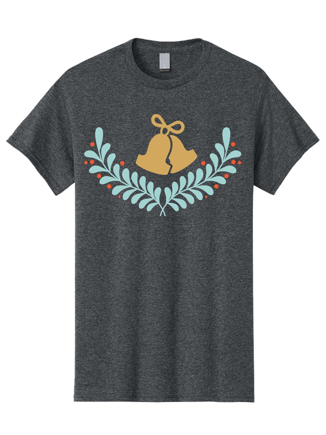 Christmas-Bells-1 Men'S Graphic Tee, 100% Cotton, Comfortable Casual Summer Wear, Machine Washable, Christmas Bells, Festive Wreath, Holiday Decorations, Orange Bells, White Leaves, Red Berries, Seasonal Decor, Winter Wonderland, Holiday Cheer Aac577 12