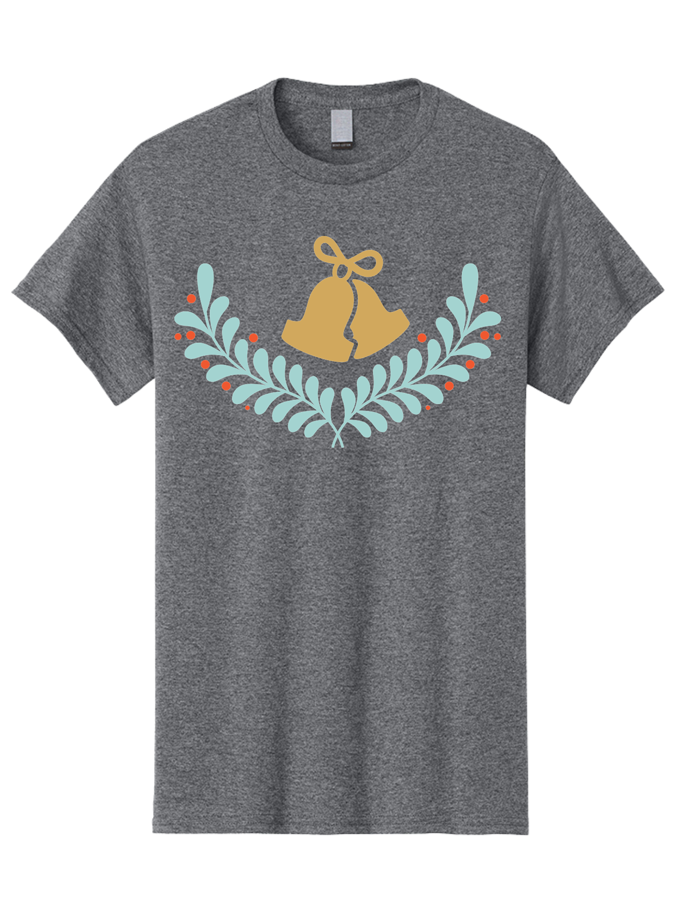 Christmas-Bells-1 Men'S Graphic Tee, 100% Cotton, Comfortable Casual Summer Wear, Machine Washable, Christmas Bells, Festive Wreath, Holiday Decorations, Orange Bells, White Leaves, Red Berries, Seasonal Decor, Winter Wonderland, Holiday Cheer Aac577 7
