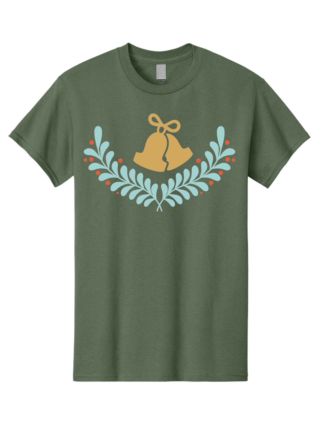 Christmas-Bells-1 Men'S Graphic Tee, 100% Cotton, Comfortable Casual Summer Wear, Machine Washable, Christmas Bells, Festive Wreath, Holiday Decorations, Orange Bells, White Leaves, Red Berries, Seasonal Decor, Winter Wonderland, Holiday Cheer Aac577