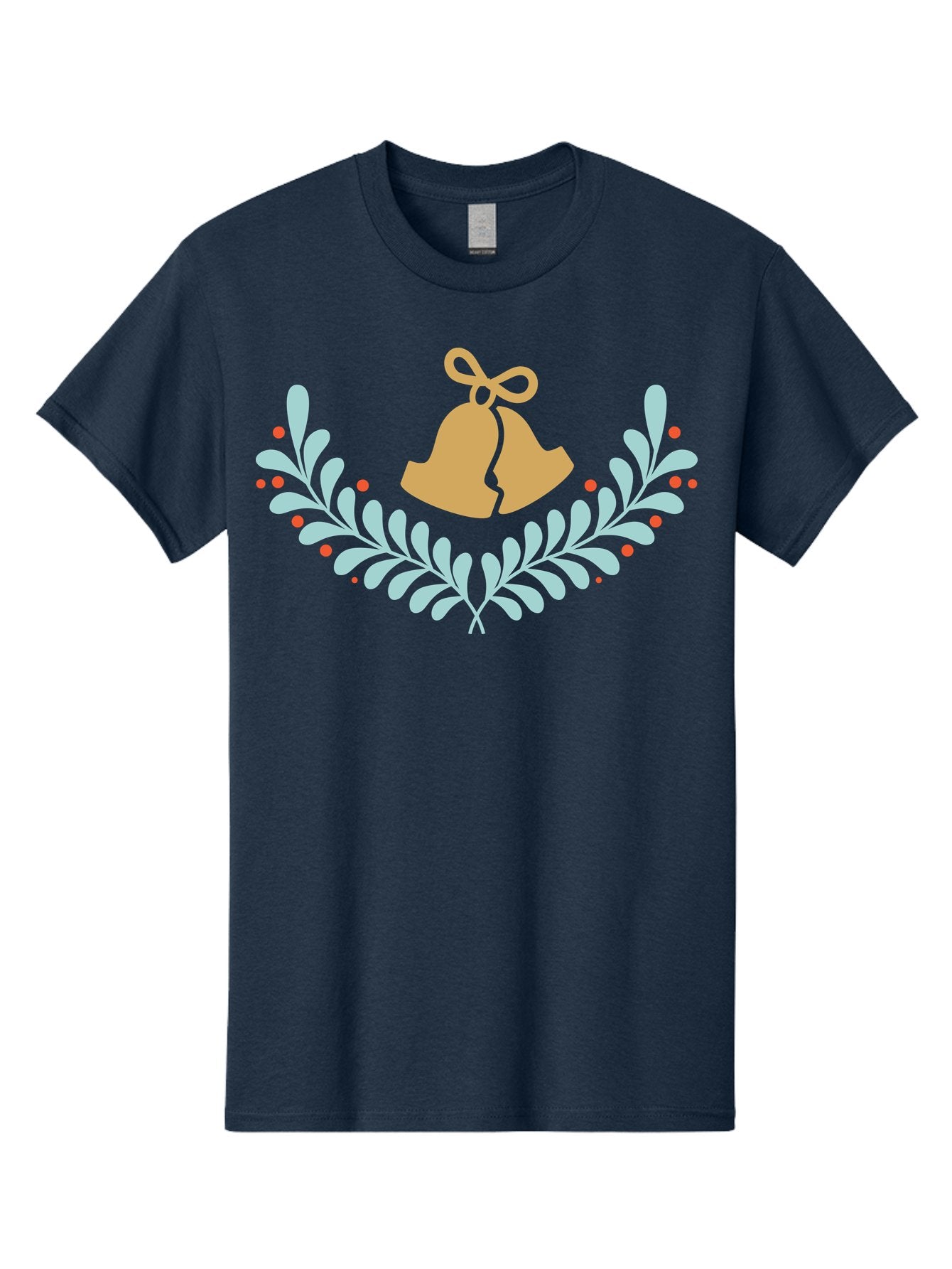 Christmas-Bells-1 Men'S Graphic Tee, 100% Cotton, Comfortable Casual Summer Wear, Machine Washable, Christmas Bells, Festive Wreath, Holiday Decorations, Orange Bells, White Leaves, Red Berries, Seasonal Decor, Winter Wonderland, Holiday Cheer Aac577 5