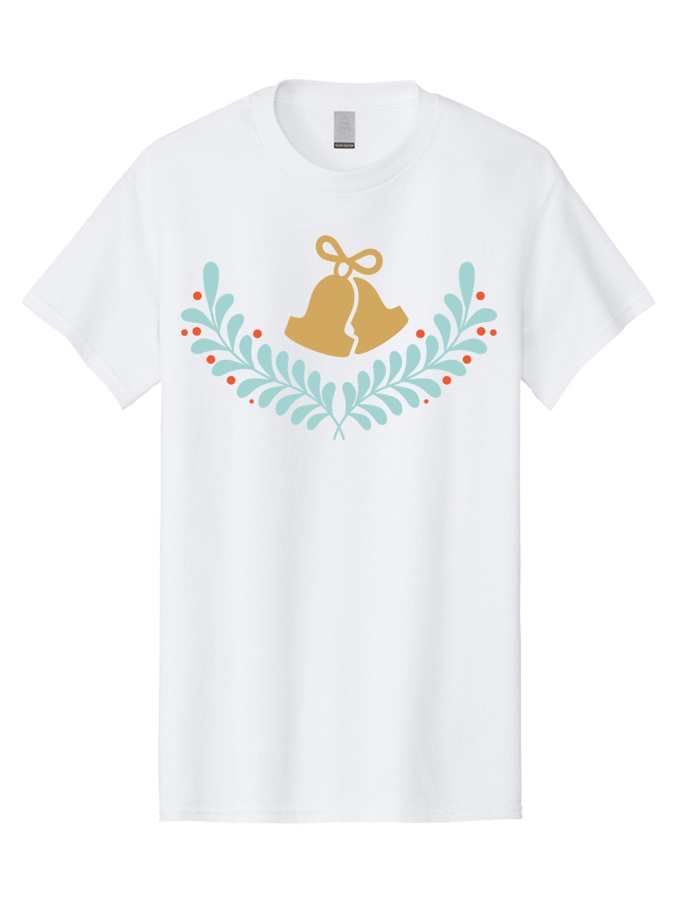 Christmas-Bells-1 Men'S Graphic Tee, 100% Cotton, Comfortable Casual Summer Wear, Machine Washable, Christmas Bells, Festive Wreath, Holiday Decorations, Orange Bells, White Leaves, Red Berries, Seasonal Decor, Winter Wonderland, Holiday Cheer Aac577 10