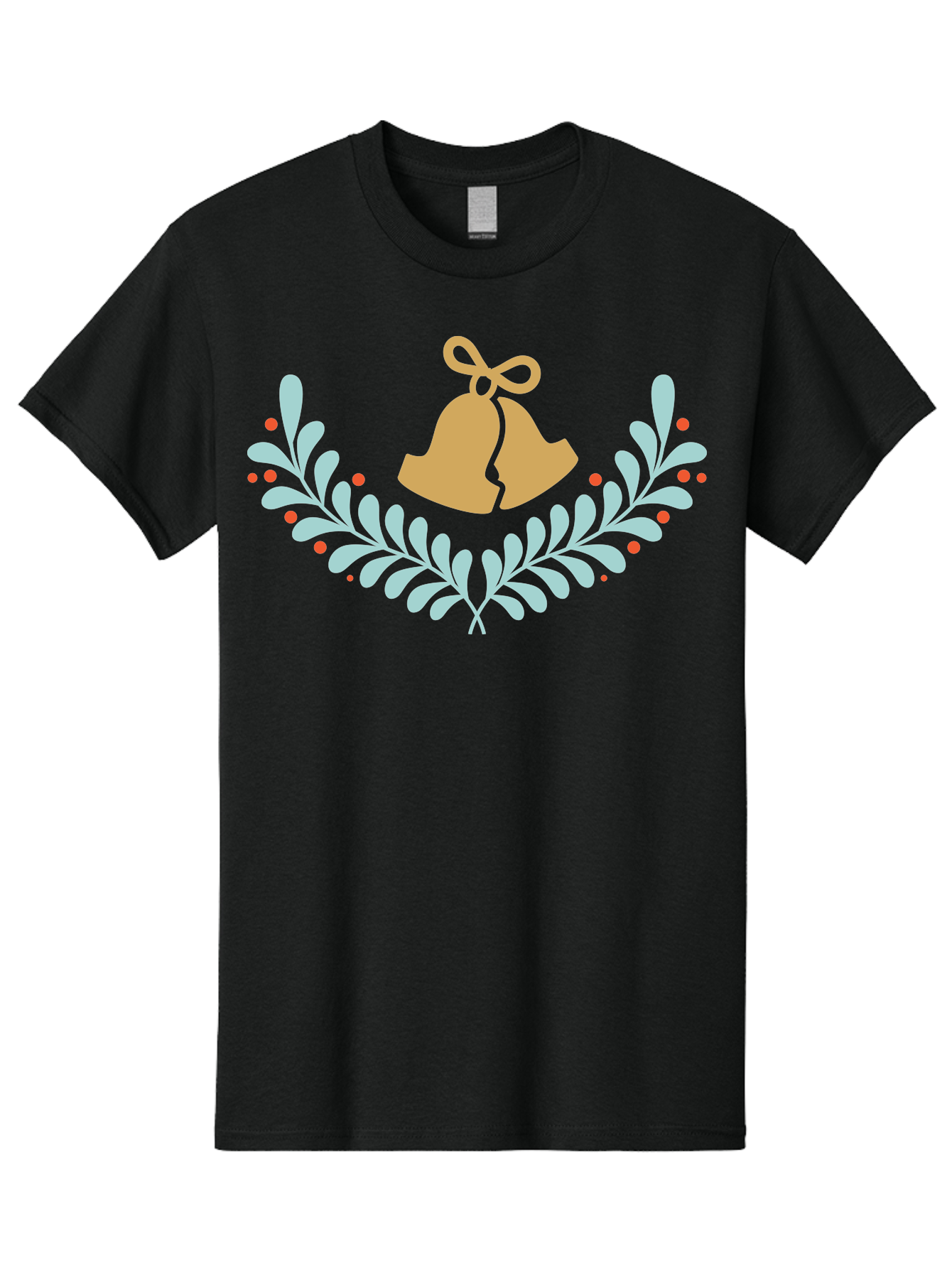 Christmas-Bells Men'S Graphic Tee, 100% Cotton, Comfortable Casual Summer Wear, Machine Washable, Christmas Bells, Holly Leaves, Festive Decorations, Holiday Symbols, Christmas Ornaments, Golden Bells, Red Berries Aac578 3