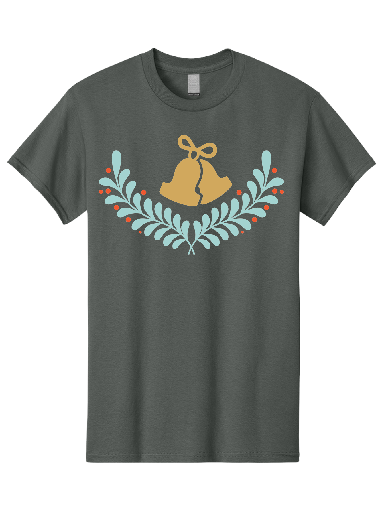 Christmas-Bells Men'S Graphic Tee, 100% Cotton, Comfortable Casual Summer Wear, Machine Washable, Christmas Bells, Holly Leaves, Festive Decorations, Holiday Symbols, Christmas Ornaments, Golden Bells, Red Berries Aac578 25