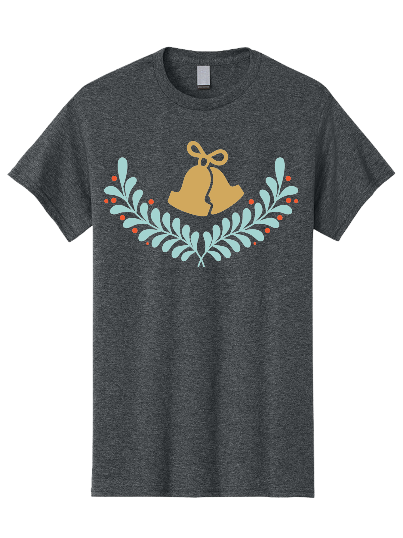 Christmas-Bells Men'S Graphic Tee, 100% Cotton, Comfortable Casual Summer Wear, Machine Washable, Christmas Bells, Holly Leaves, Festive Decorations, Holiday Symbols, Christmas Ornaments, Golden Bells, Red Berries Aac578 5