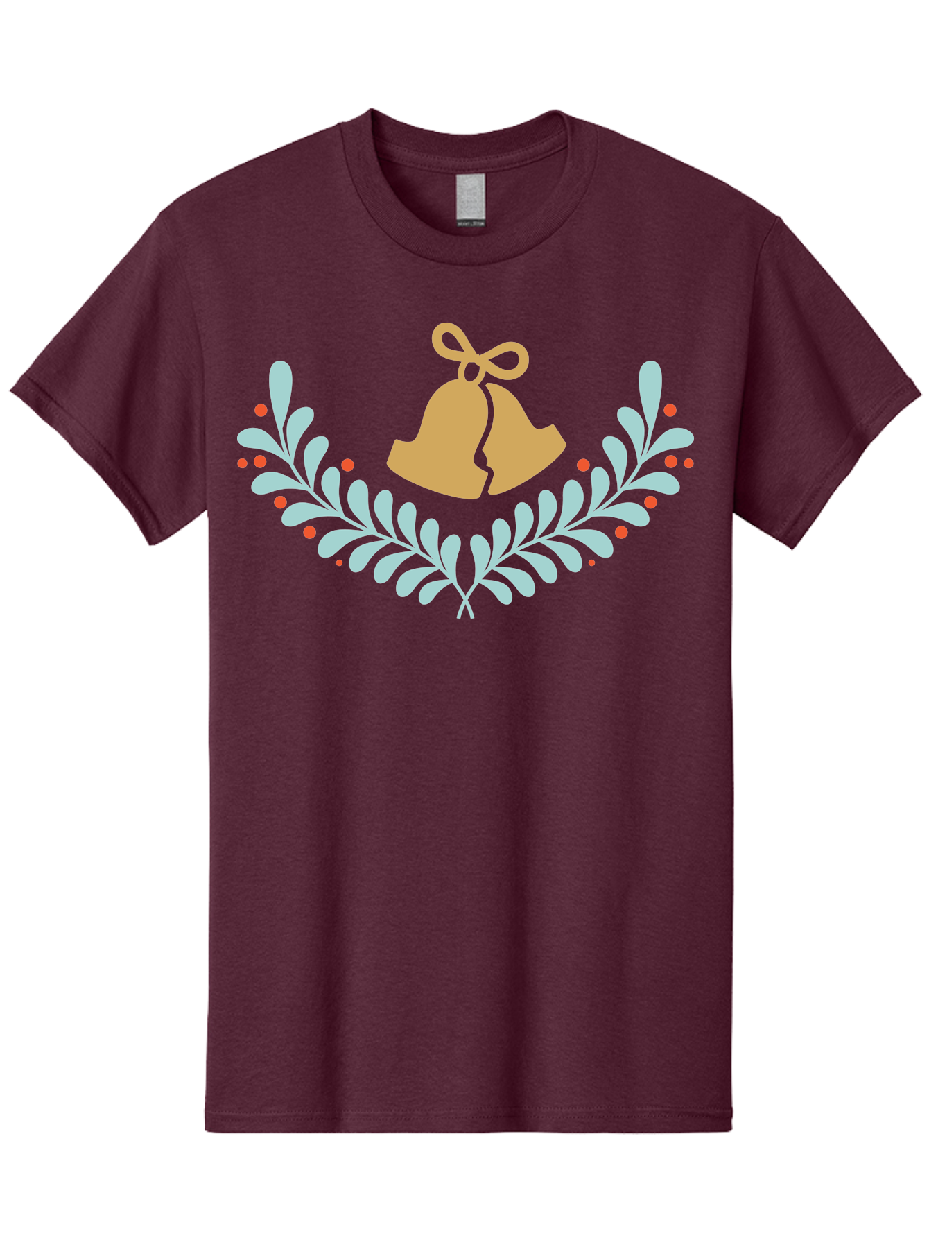 Christmas-Bells Men'S Graphic Tee, 100% Cotton, Comfortable Casual Summer Wear, Machine Washable, Christmas Bells, Holly Leaves, Festive Decorations, Holiday Symbols, Christmas Ornaments, Golden Bells, Red Berries Aac578 11