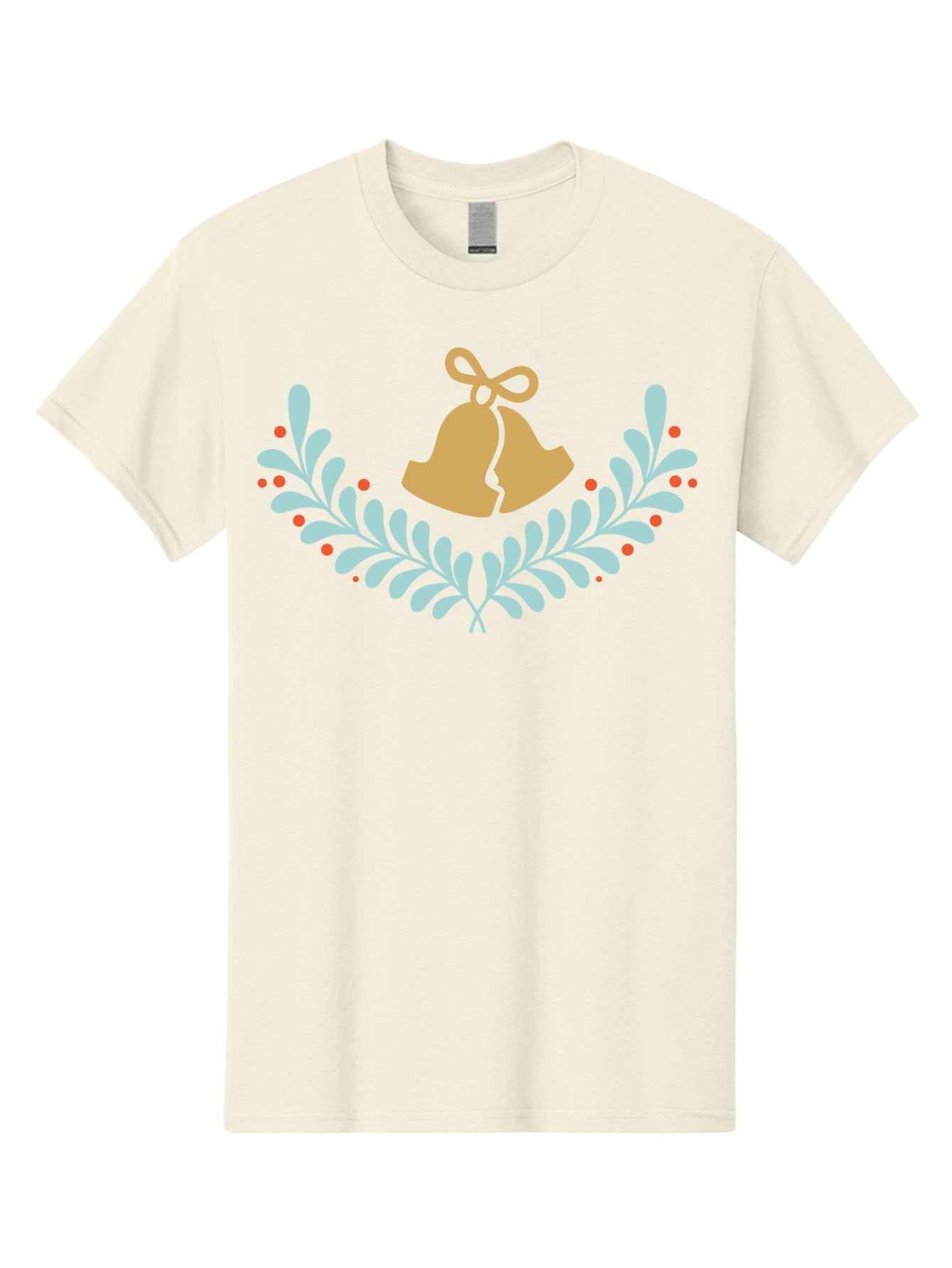 Christmas-Bells Men'S Graphic Tee, 100% Cotton, Comfortable Casual Summer Wear, Machine Washable, Christmas Bells, Holly Leaves, Festive Decorations, Holiday Symbols, Christmas Ornaments, Golden Bells, Red Berries Aac578 15