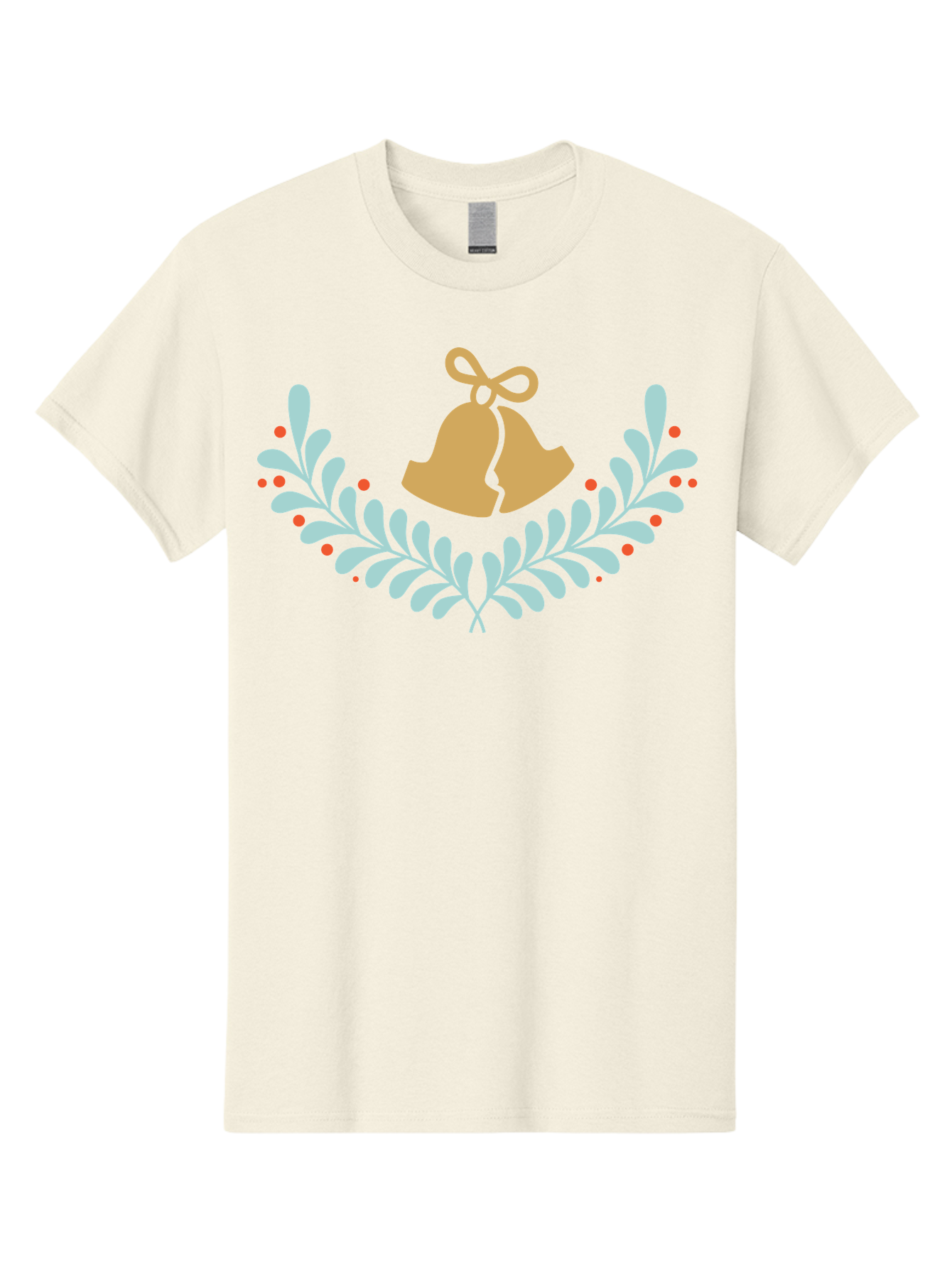Christmas-Bells Men'S Graphic Tee, 100% Cotton, Comfortable Casual Summer Wear, Machine Washable, Christmas Bells, Holly Leaves, Festive Decorations, Holiday Symbols, Christmas Ornaments, Golden Bells, Red Berries Aac578