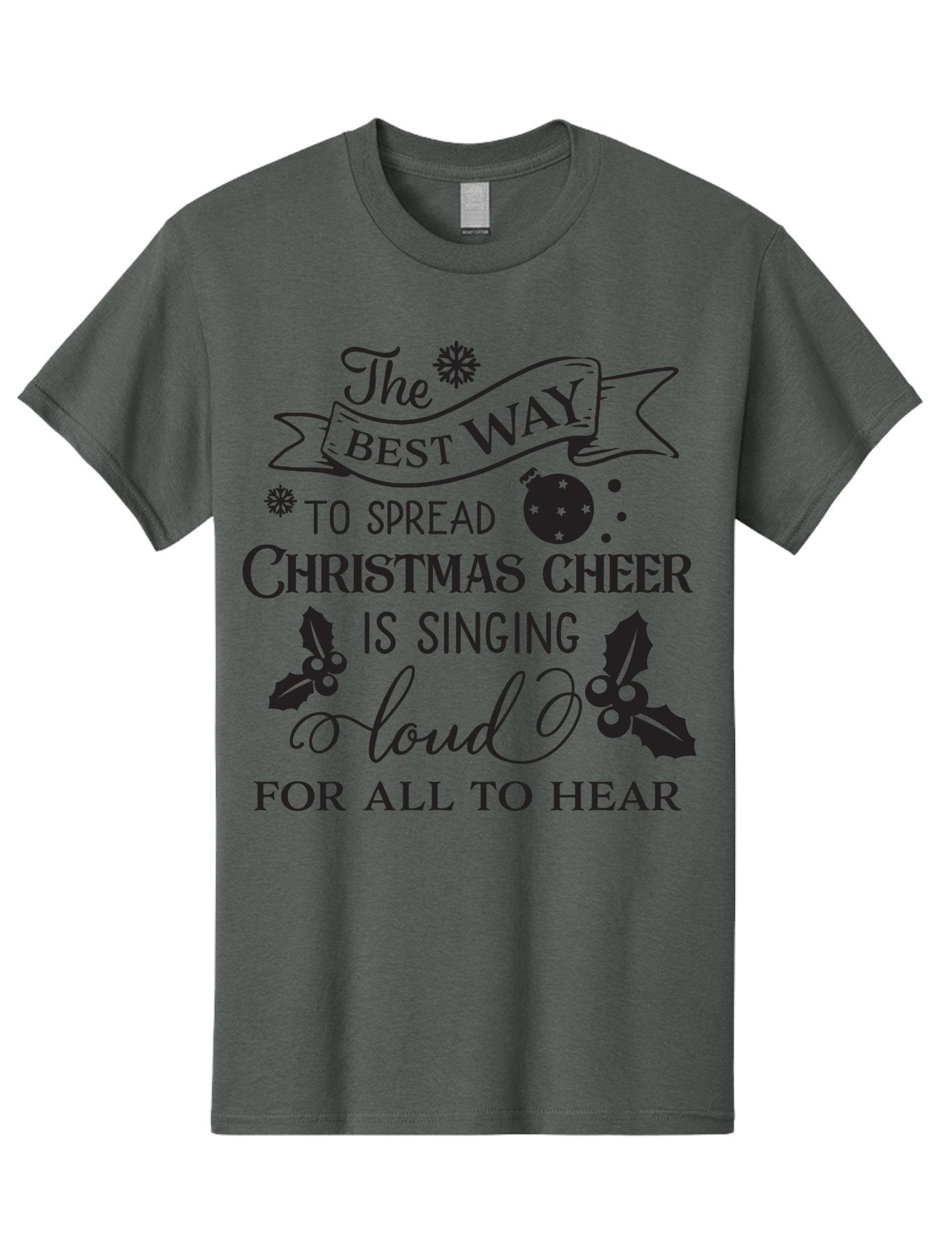 Christmas-Cheer-Quote Men'S Graphic Tee, 100% Cotton, Comfortable Casual Summer Wear, Machine Washable, Christmas Quote, Holiday Cheer, Festive Decor, Black Typography, Christmas Ornament, Holly Leaves, Banner Design, Joyful Message, Aac579 7