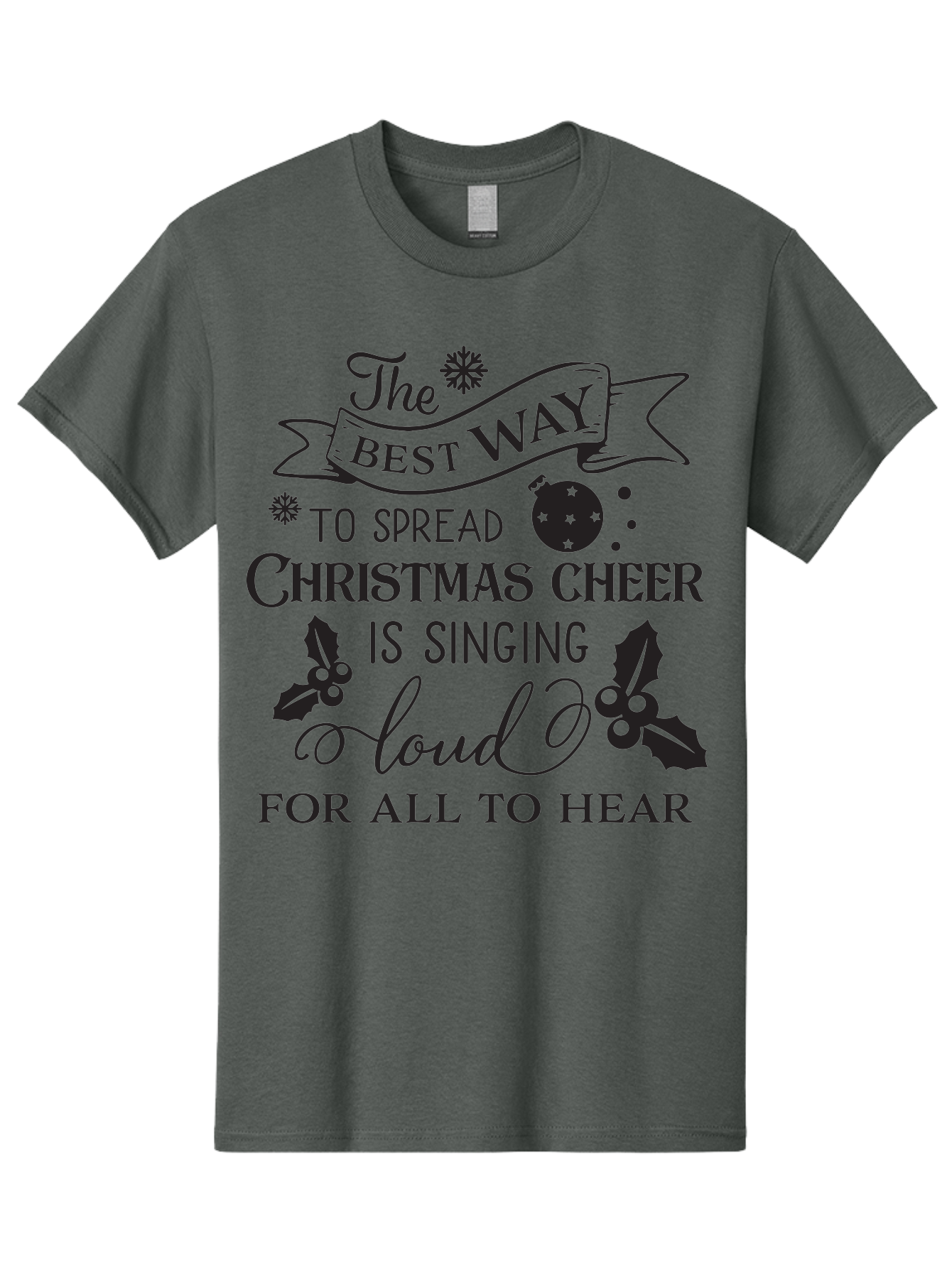 Christmas-Cheer-Quote Men'S Graphic Tee, 100% Cotton, Comfortable Casual Summer Wear, Machine Washable, Christmas Quote, Holiday Cheer, Festive Decor, Black Typography, Christmas Ornament, Holly Leaves, Banner Design, Joyful Message, Aac579 25