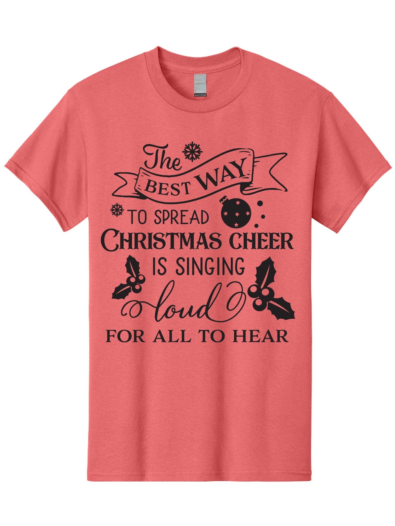 Christmas-Cheer-Quote Men'S Graphic Tee, 100% Cotton, Comfortable Casual Summer Wear, Machine Washable, Christmas Quote, Holiday Cheer, Festive Decor, Black Typography, Christmas Ornament, Holly Leaves, Banner Design, Joyful Message, Aac579 3