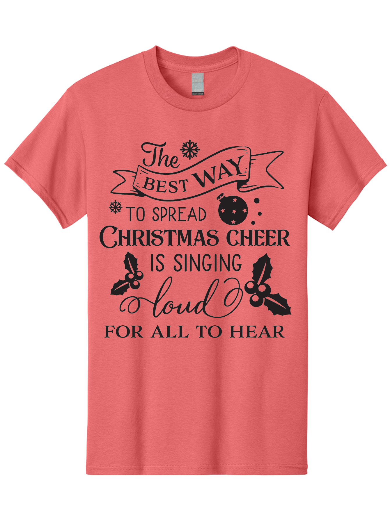 Christmas-Cheer-Quote Men'S Graphic Tee, 100% Cotton, Comfortable Casual Summer Wear, Machine Washable, Christmas Quote, Holiday Cheer, Festive Decor, Black Typography, Christmas Ornament, Holly Leaves, Banner Design, Joyful Message, Aac579 17