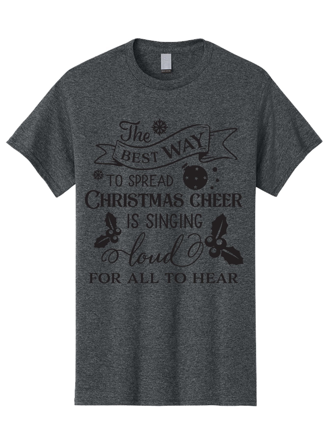 Christmas-Cheer-Quote Men'S Graphic Tee, 100% Cotton, Comfortable Casual Summer Wear, Machine Washable, Christmas Quote, Holiday Cheer, Festive Decor, Black Typography, Christmas Ornament, Holly Leaves, Banner Design, Joyful Message, Aac579 8