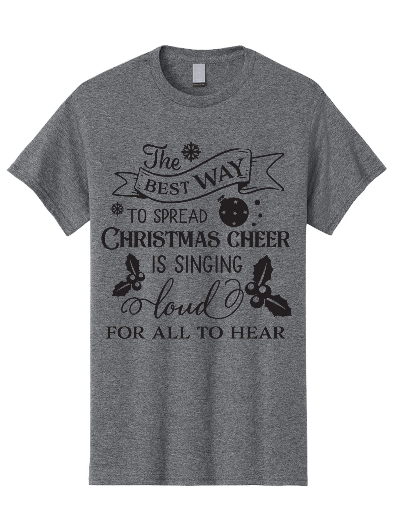 Christmas-Cheer-Quote Men'S Graphic Tee, 100% Cotton, Comfortable Casual Summer Wear, Machine Washable, Christmas Quote, Holiday Cheer, Festive Decor, Black Typography, Christmas Ornament, Holly Leaves, Banner Design, Joyful Message, Aac579 11
