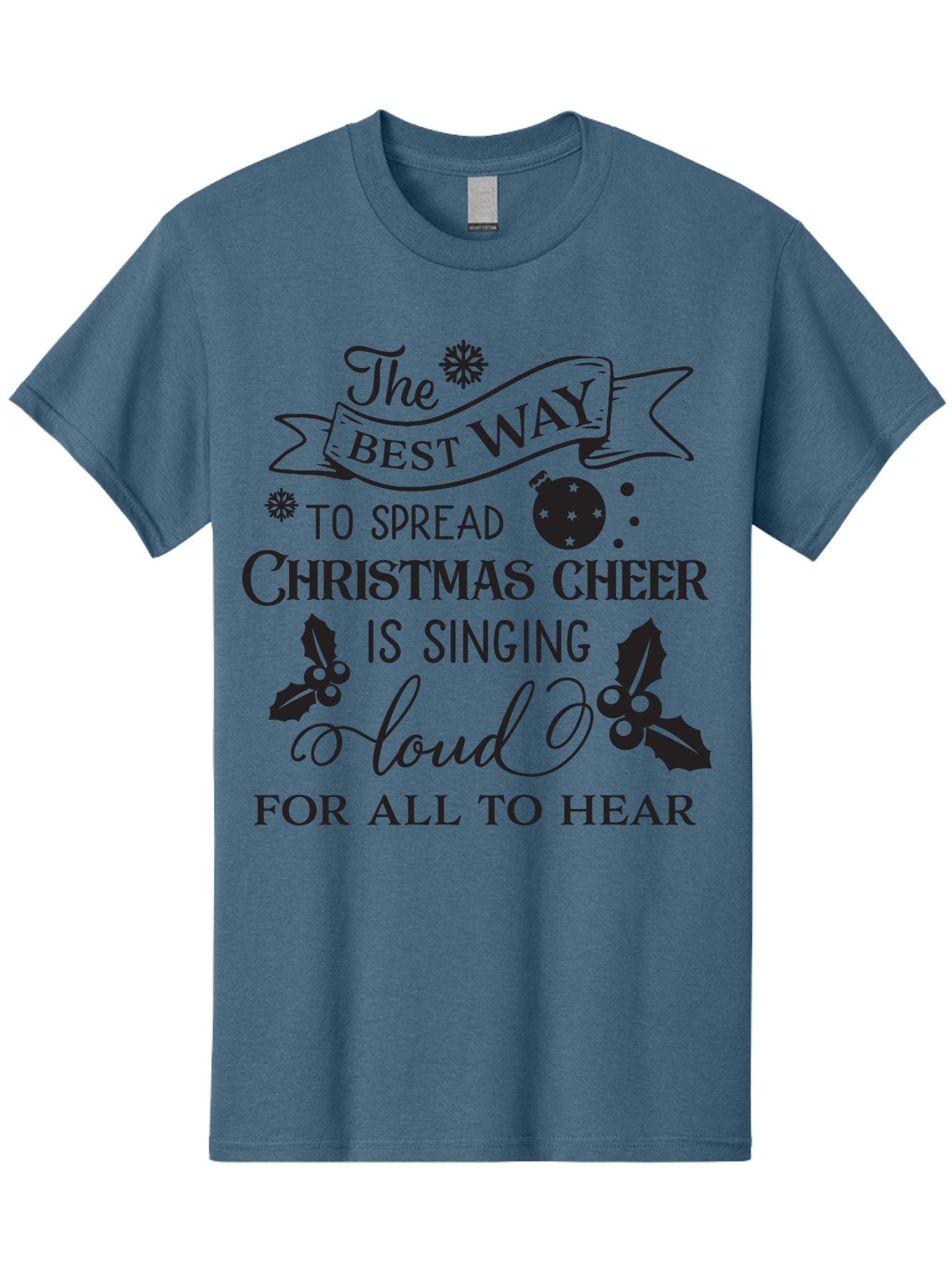 Christmas-Cheer-Quote Men'S Graphic Tee, 100% Cotton, Comfortable Casual Summer Wear, Machine Washable, Christmas Quote, Holiday Cheer, Festive Decor, Black Typography, Christmas Ornament, Holly Leaves, Banner Design, Joyful Message, Aac579 4