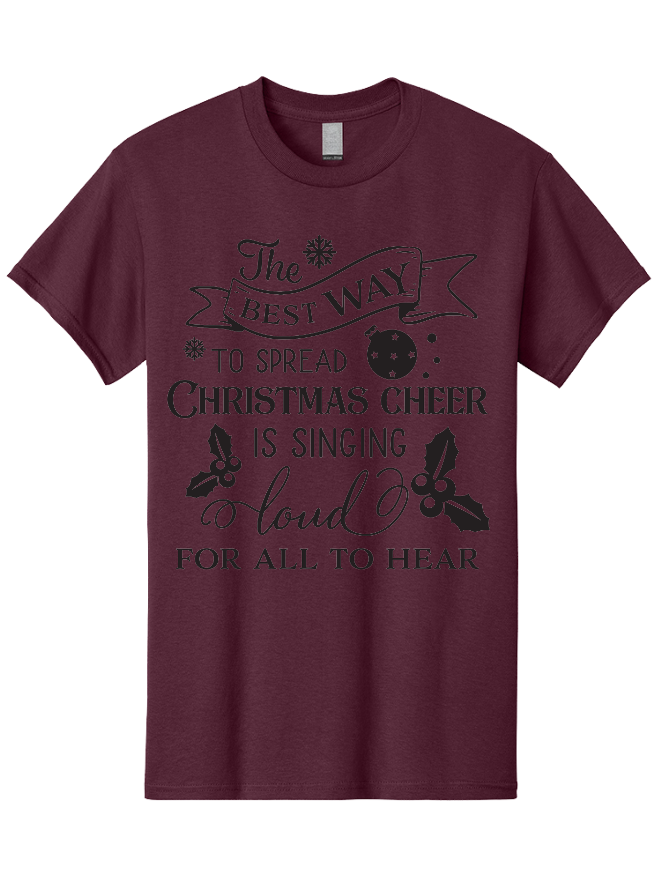 Christmas-Cheer-Quote Men'S Graphic Tee, 100% Cotton, Comfortable Casual Summer Wear, Machine Washable, Christmas Quote, Holiday Cheer, Festive Decor, Black Typography, Christmas Ornament, Holly Leaves, Banner Design, Joyful Message, Aac579 5