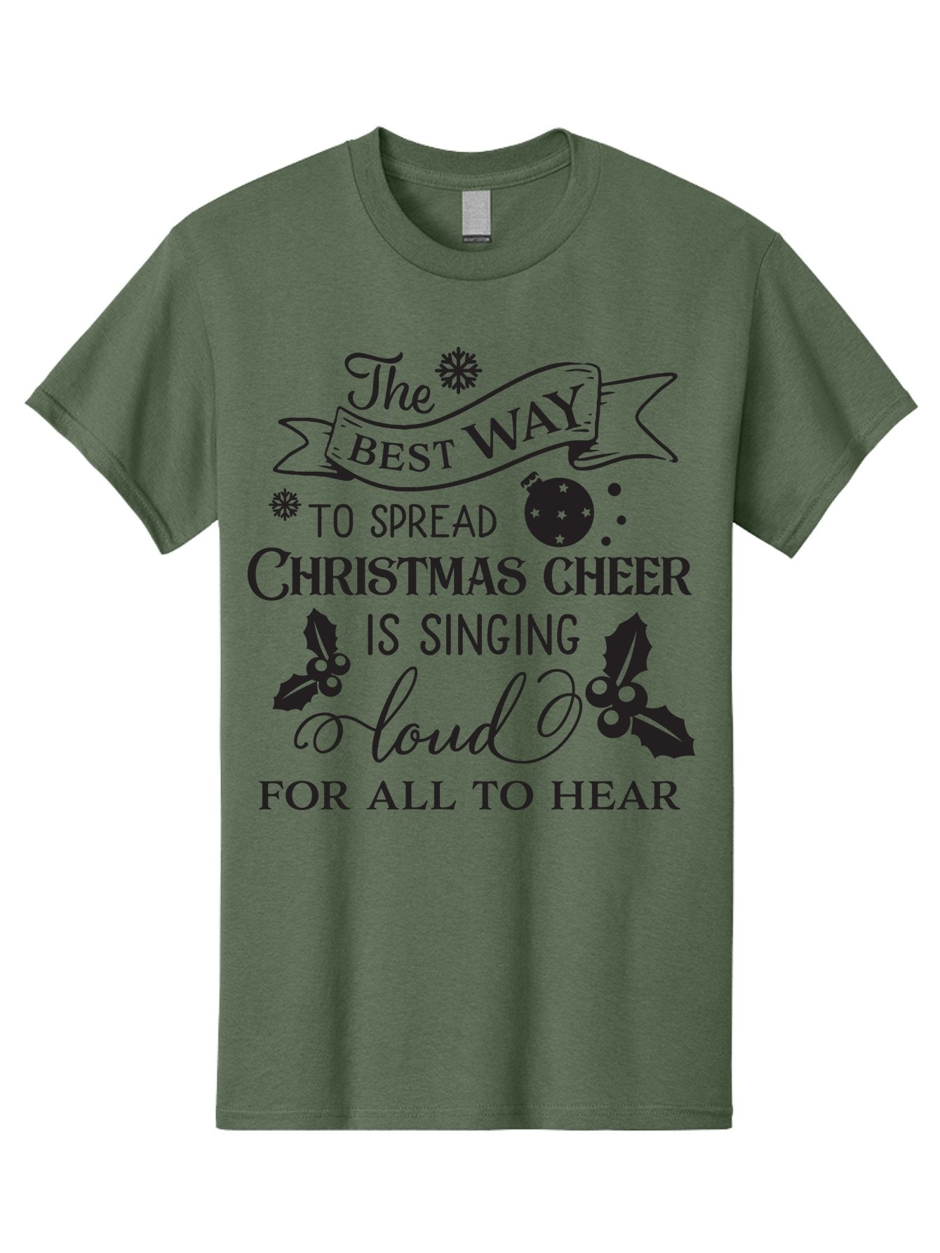 Christmas-Cheer-Quote Men'S Graphic Tee, 100% Cotton, Comfortable Casual Summer Wear, Machine Washable, Christmas Quote, Holiday Cheer, Festive Decor, Black Typography, Christmas Ornament, Holly Leaves, Banner Design, Joyful Message, Aac579 15