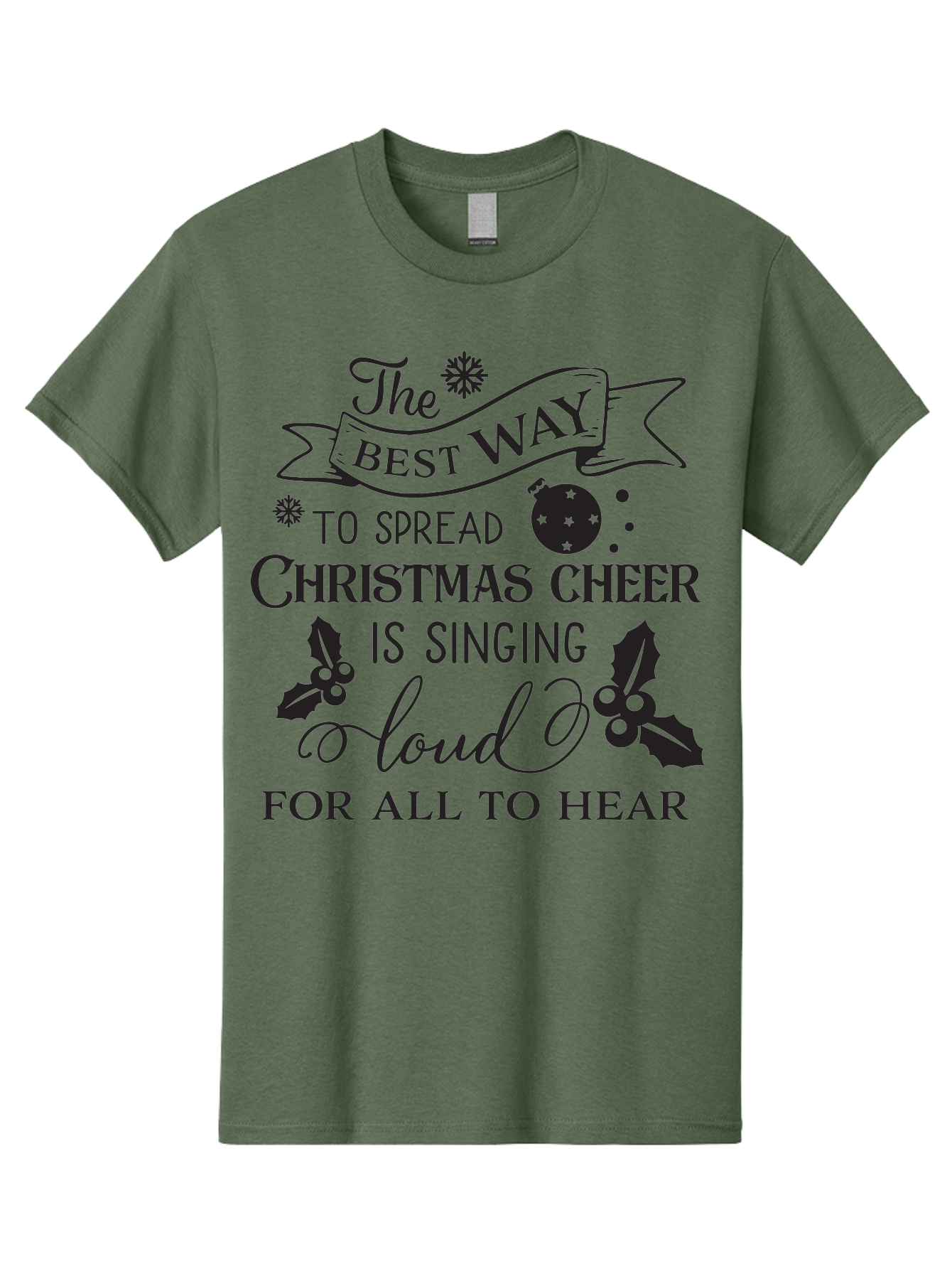 Christmas-Cheer-Quote Men'S Graphic Tee, 100% Cotton, Comfortable Casual Summer Wear, Machine Washable, Christmas Quote, Holiday Cheer, Festive Decor, Black Typography, Christmas Ornament, Holly Leaves, Banner Design, Joyful Message, Aac579