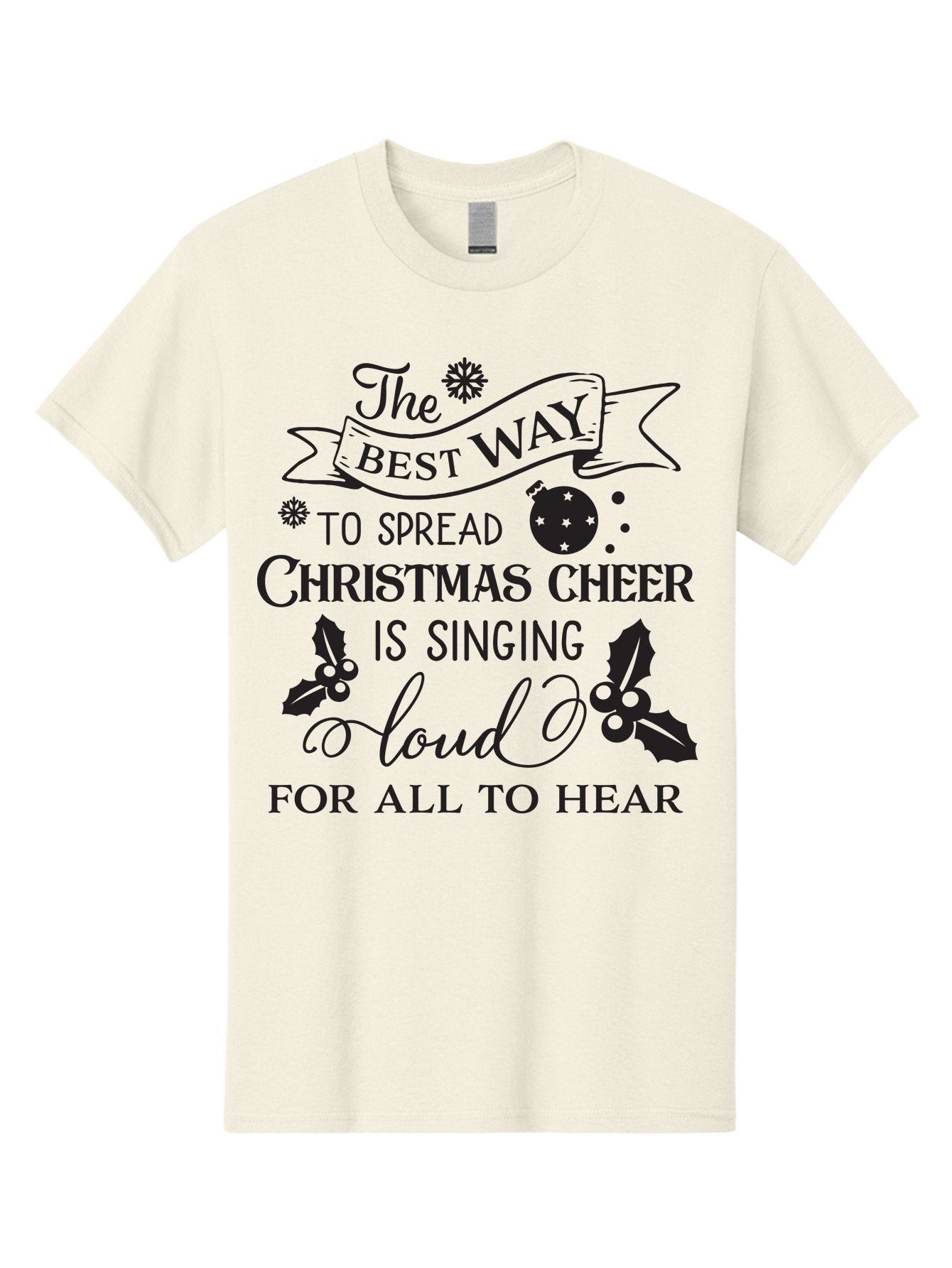 Christmas-Cheer-Quote Men'S Graphic Tee, 100% Cotton, Comfortable Casual Summer Wear, Machine Washable, Christmas Quote, Holiday Cheer, Festive Decor, Black Typography, Christmas Ornament, Holly Leaves, Banner Design, Joyful Message, Aac579 14