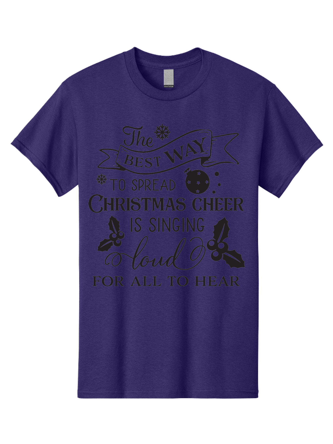 Christmas-Cheer-Quote Men'S Graphic Tee, 100% Cotton, Comfortable Casual Summer Wear, Machine Washable, Christmas Quote, Holiday Cheer, Festive Decor, Black Typography, Christmas Ornament, Holly Leaves, Banner Design, Joyful Message, Aac579 21