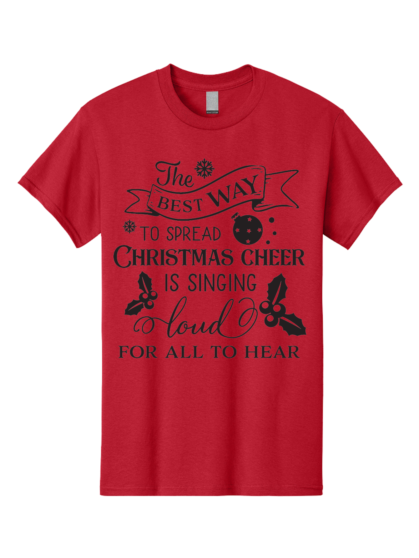 Christmas-Cheer-Quote Men'S Graphic Tee, 100% Cotton, Comfortable Casual Summer Wear, Machine Washable, Christmas Quote, Holiday Cheer, Festive Decor, Black Typography, Christmas Ornament, Holly Leaves, Banner Design, Joyful Message, Aac579 29