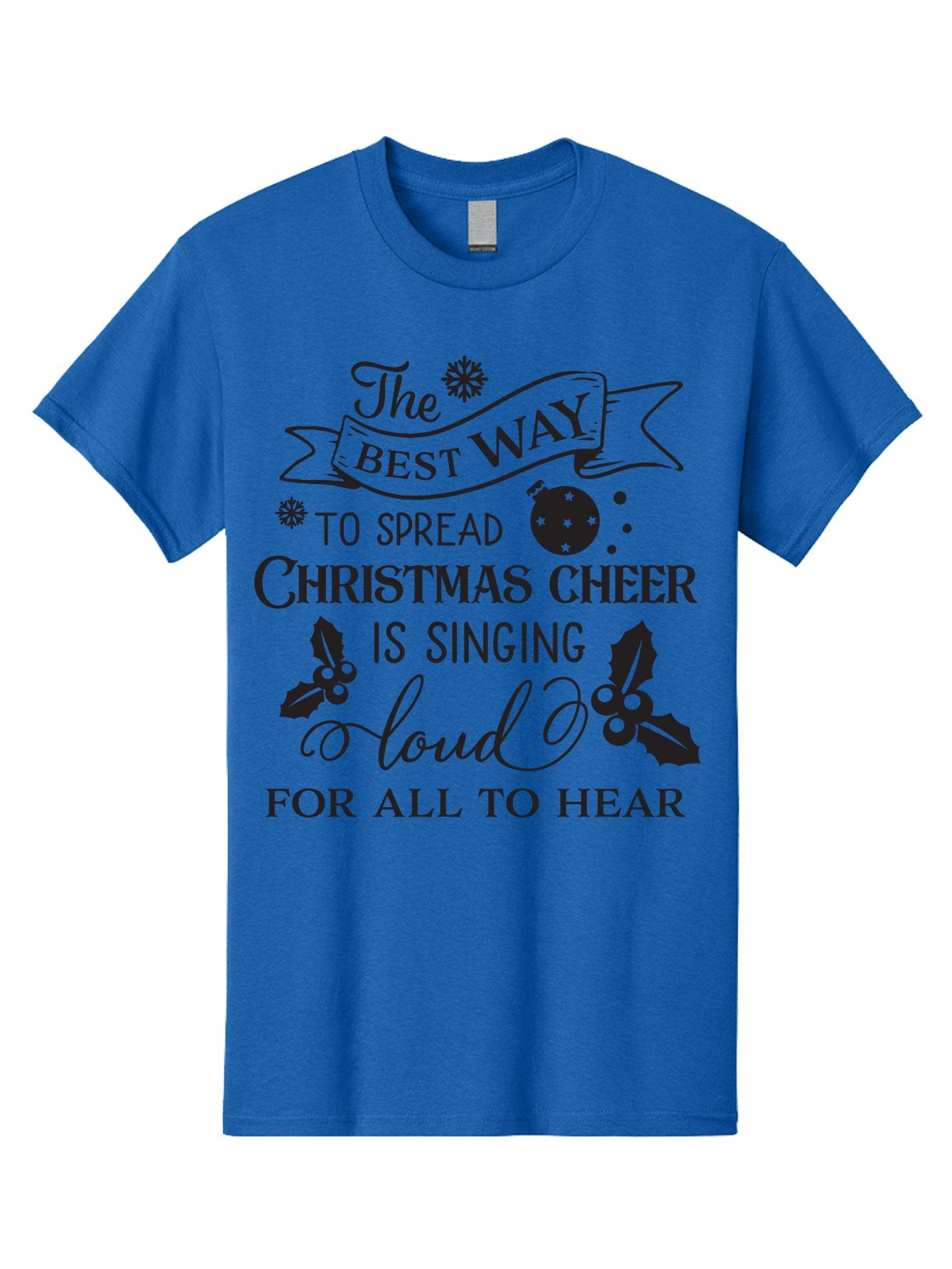 Christmas-Cheer-Quote Men'S Graphic Tee, 100% Cotton, Comfortable Casual Summer Wear, Machine Washable, Christmas Quote, Holiday Cheer, Festive Decor, Black Typography, Christmas Ornament, Holly Leaves, Banner Design, Joyful Message, Aac579 10