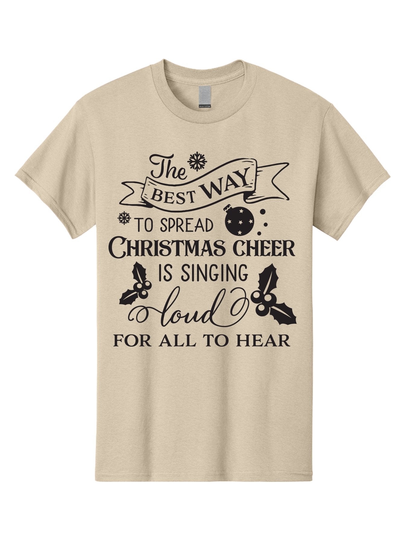 Christmas-Cheer-Quote Men'S Graphic Tee, 100% Cotton, Comfortable Casual Summer Wear, Machine Washable, Christmas Quote, Holiday Cheer, Festive Decor, Black Typography, Christmas Ornament, Holly Leaves, Banner Design, Joyful Message, Aac579 5