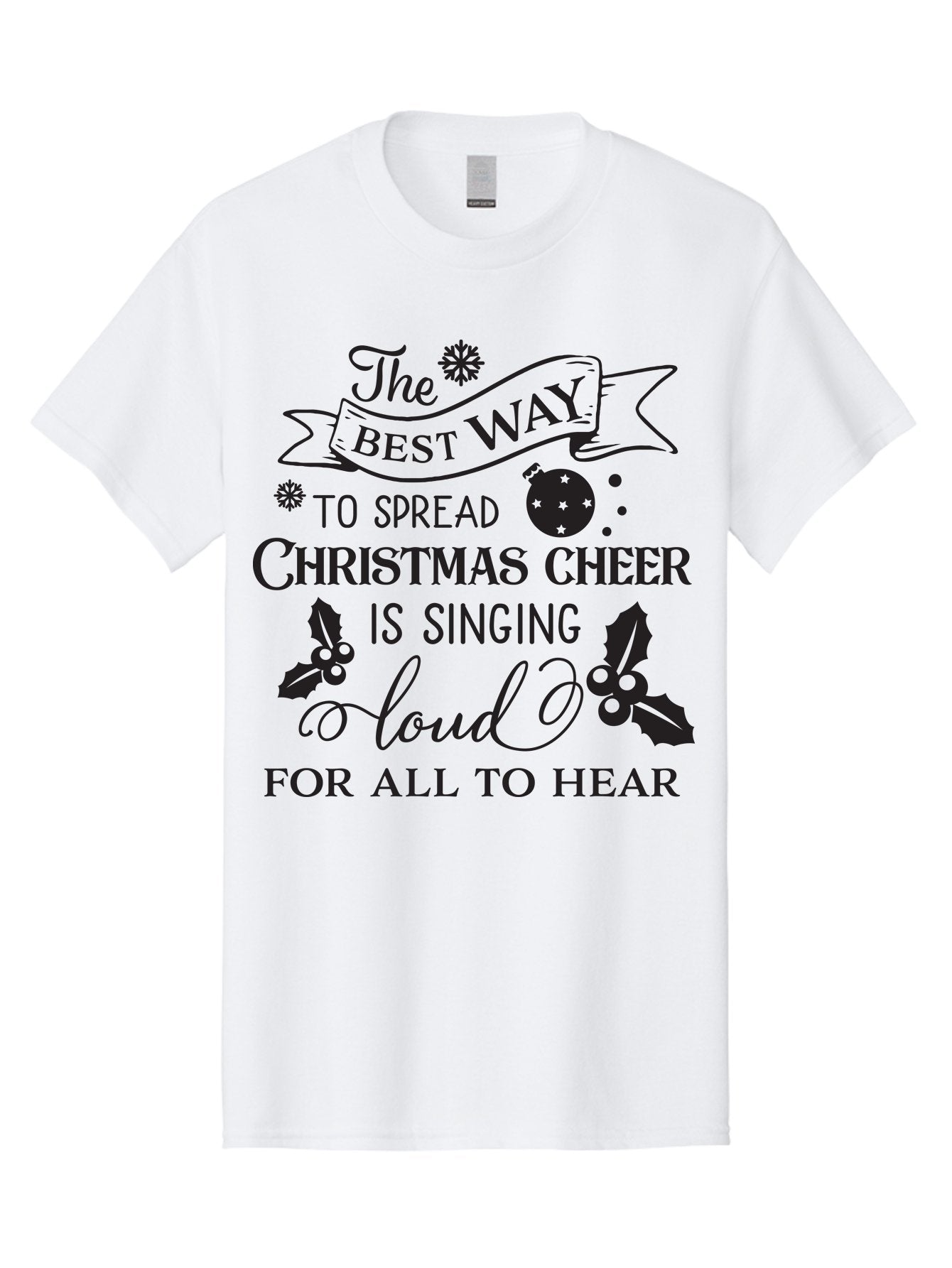 Christmas-Cheer-Quote Men'S Graphic Tee, 100% Cotton, Comfortable Casual Summer Wear, Machine Washable, Christmas Quote, Holiday Cheer, Festive Decor, Black Typography, Christmas Ornament, Holly Leaves, Banner Design, Joyful Message, Aac579 9