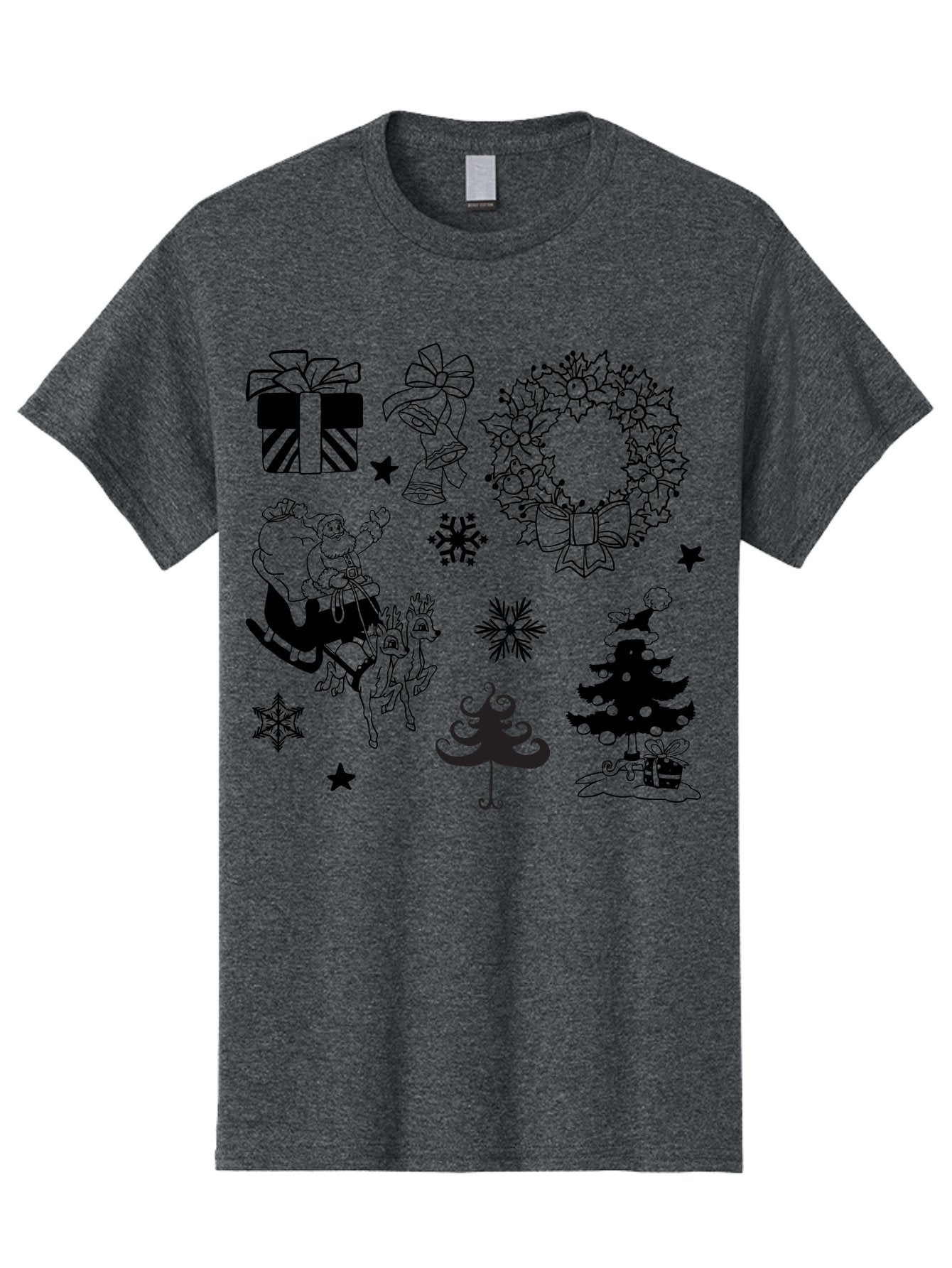 Christmas-Elements Men'S Graphic Tee, 100% Cotton, Comfortable Casual Summer Wear, Machine Washable, Santa Claus, Reindeer, Christmas Tree, Wreath, Gifts, Bows, Snowflakes, Stars, Festive Decorations, Holiday Graphics, Christmas Illustrations, Aac580 14