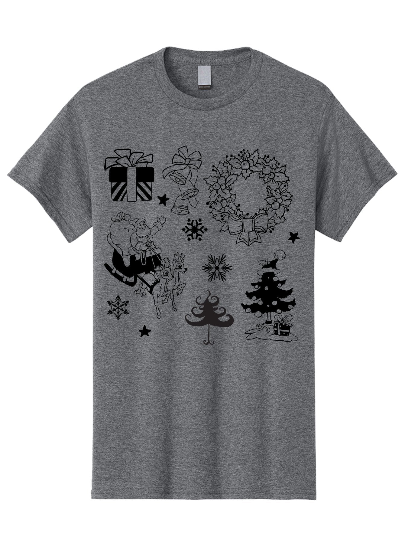 Christmas-Elements Men'S Graphic Tee, 100% Cotton, Comfortable Casual Summer Wear, Machine Washable, Santa Claus, Reindeer, Christmas Tree, Wreath, Gifts, Bows, Snowflakes, Stars, Festive Decorations, Holiday Graphics, Christmas Illustrations, Aac580 4