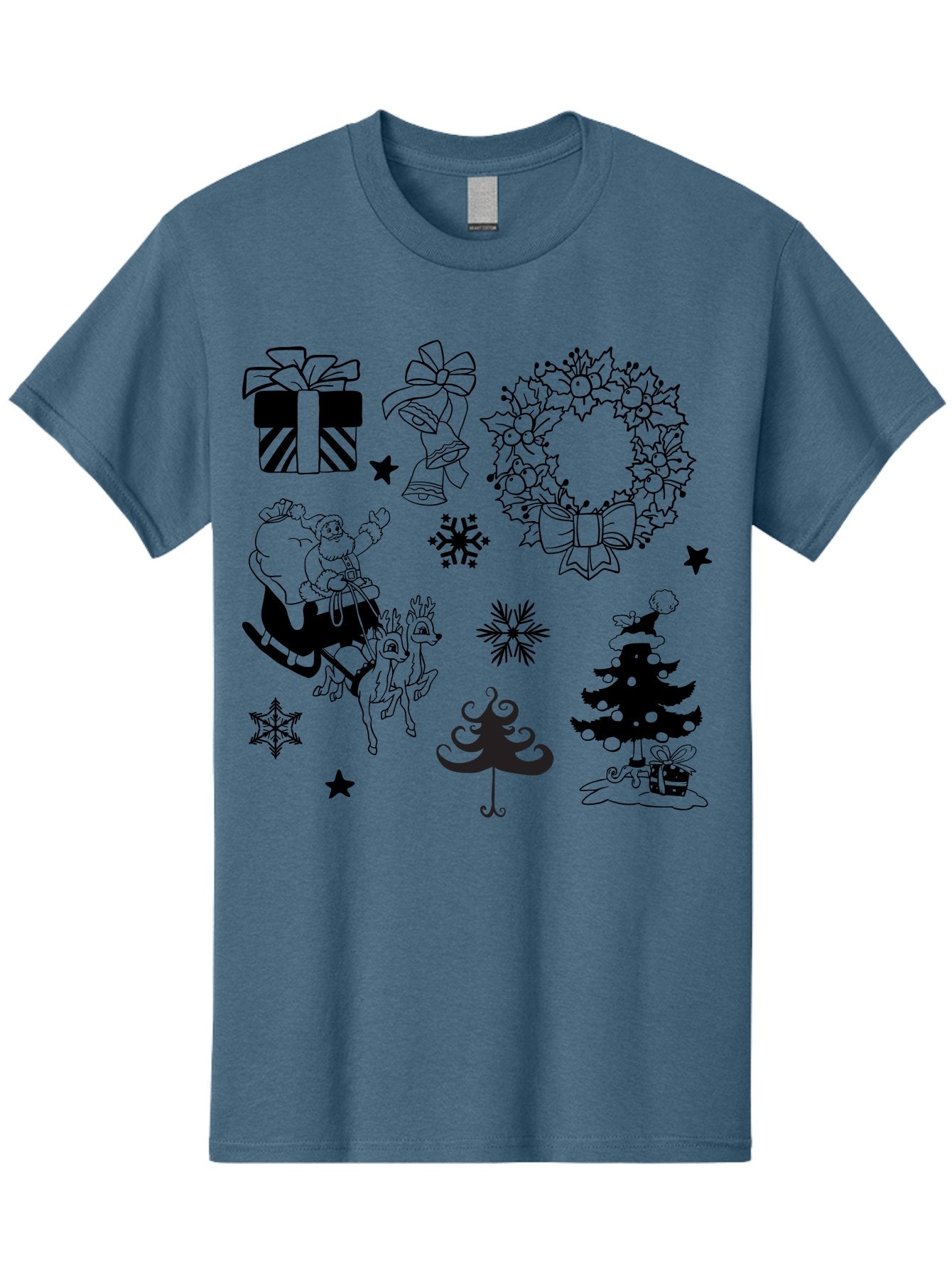 Christmas-Elements Men'S Graphic Tee, 100% Cotton, Comfortable Casual Summer Wear, Machine Washable, Santa Claus, Reindeer, Christmas Tree, Wreath, Gifts, Bows, Snowflakes, Stars, Festive Decorations, Holiday Graphics, Christmas Illustrations, Aac580 8